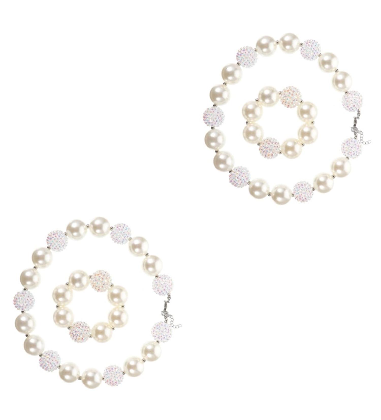 Toyvian 2 Sets Necklace Set Girls Jewelry Bracelets for Kids Necklace for Girls Necklace Pearl Girl Pearl Jewelry Kid Simulated Pearl Neckalce Faux Pearl Child White Acrylic - Buy Online on GoSupps.com