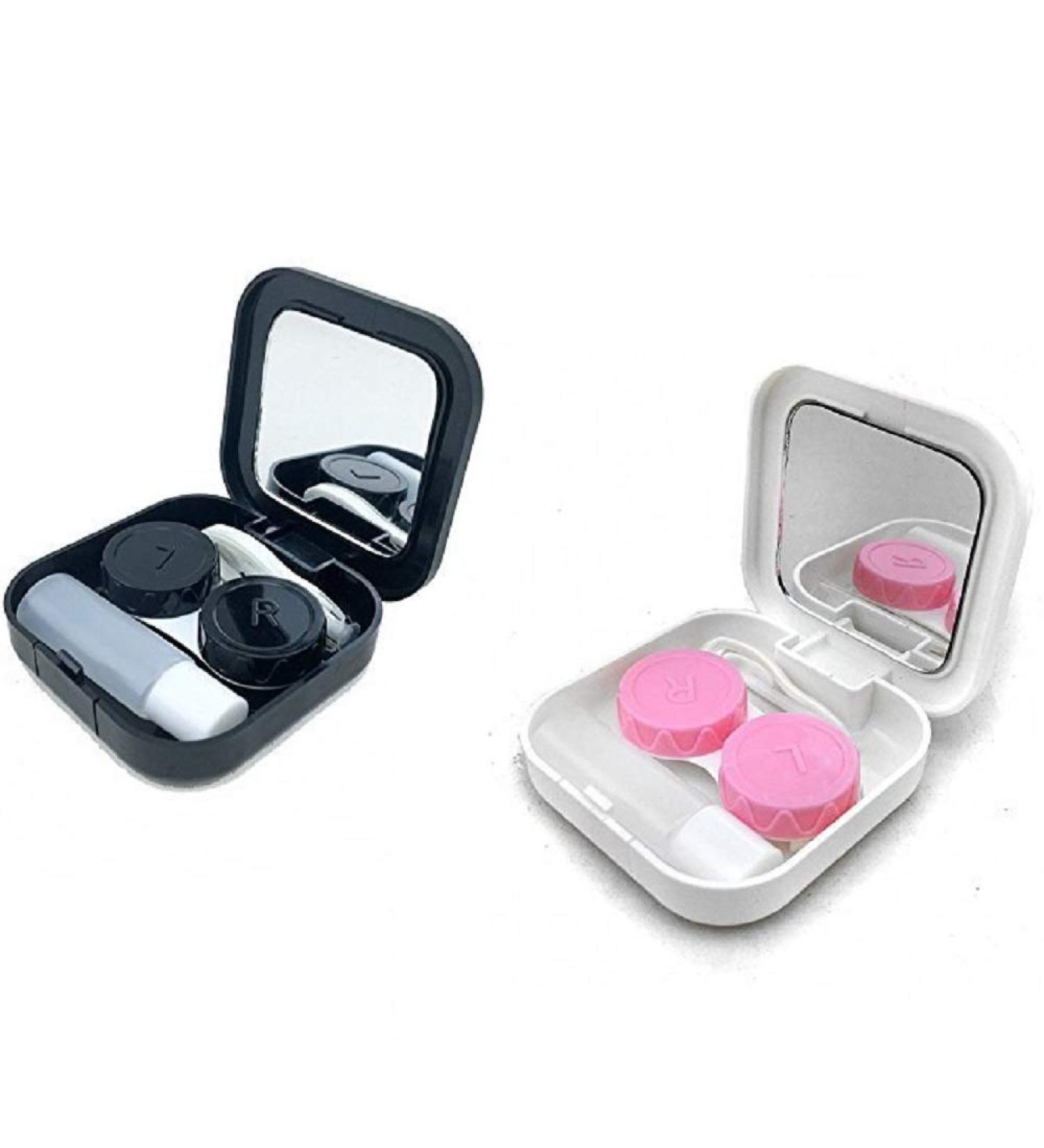 Portable Contact Lens Cases Kits - Travel-Friendly with Mirror Tweezers & Storage Flask | 2 Set (Black & White - Buy Online on GoSupps.com