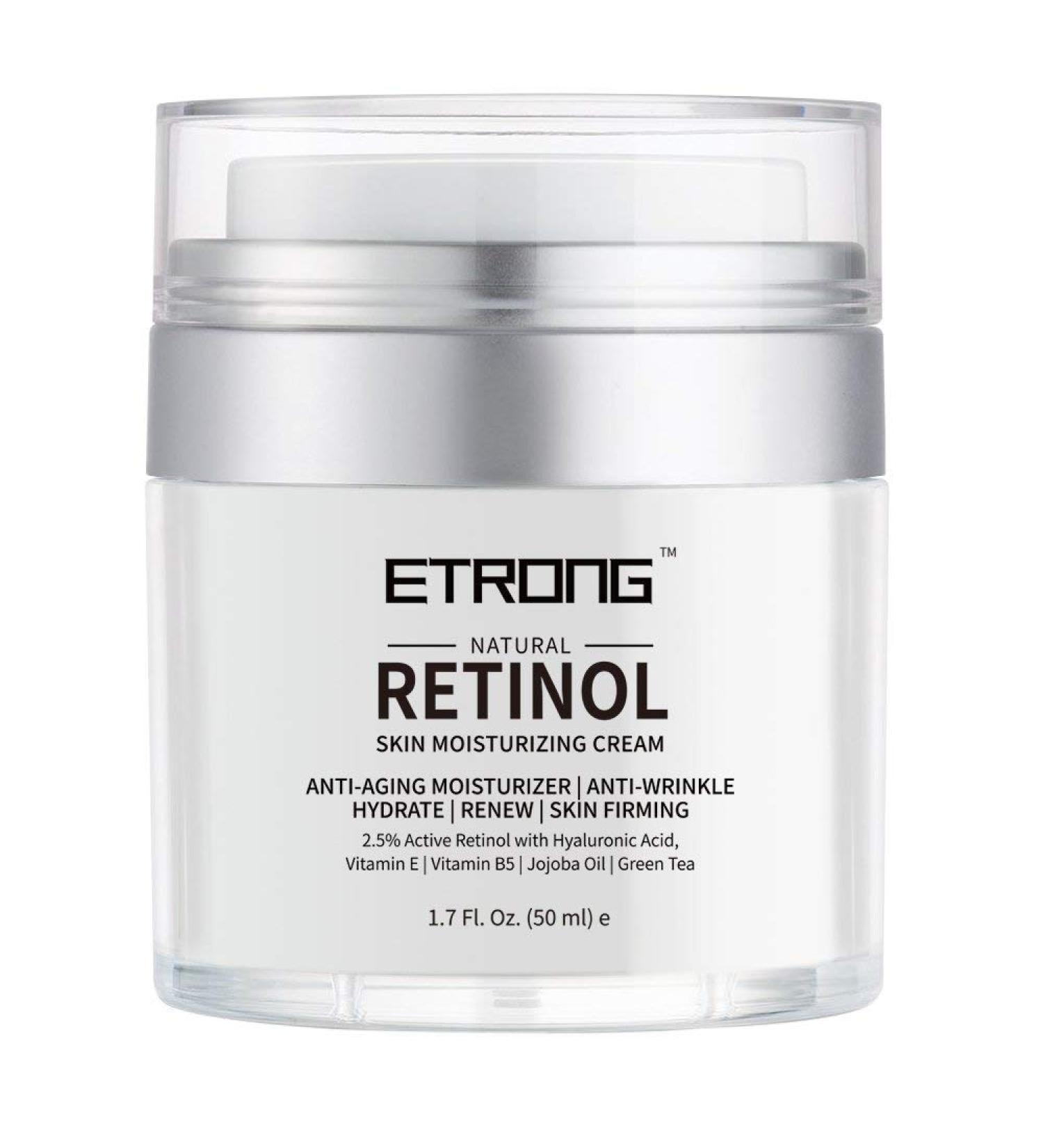 ETRONG Retinol Moisturizer Cream 2.5% for Face & Eye | Anti-Aging Wrinkle Night/Day Cream with Hyaluronic Acid, Vitamin E & Jojoba Oil | 50ml - Buy Online on GoSupps.com