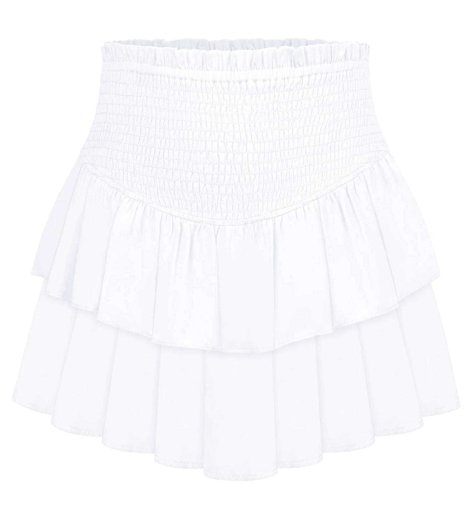 LAEMILIA Womens Floral Print Pleated Mini Skater Skirt with Drawstring - White M - Buy Online on GoSupps.com