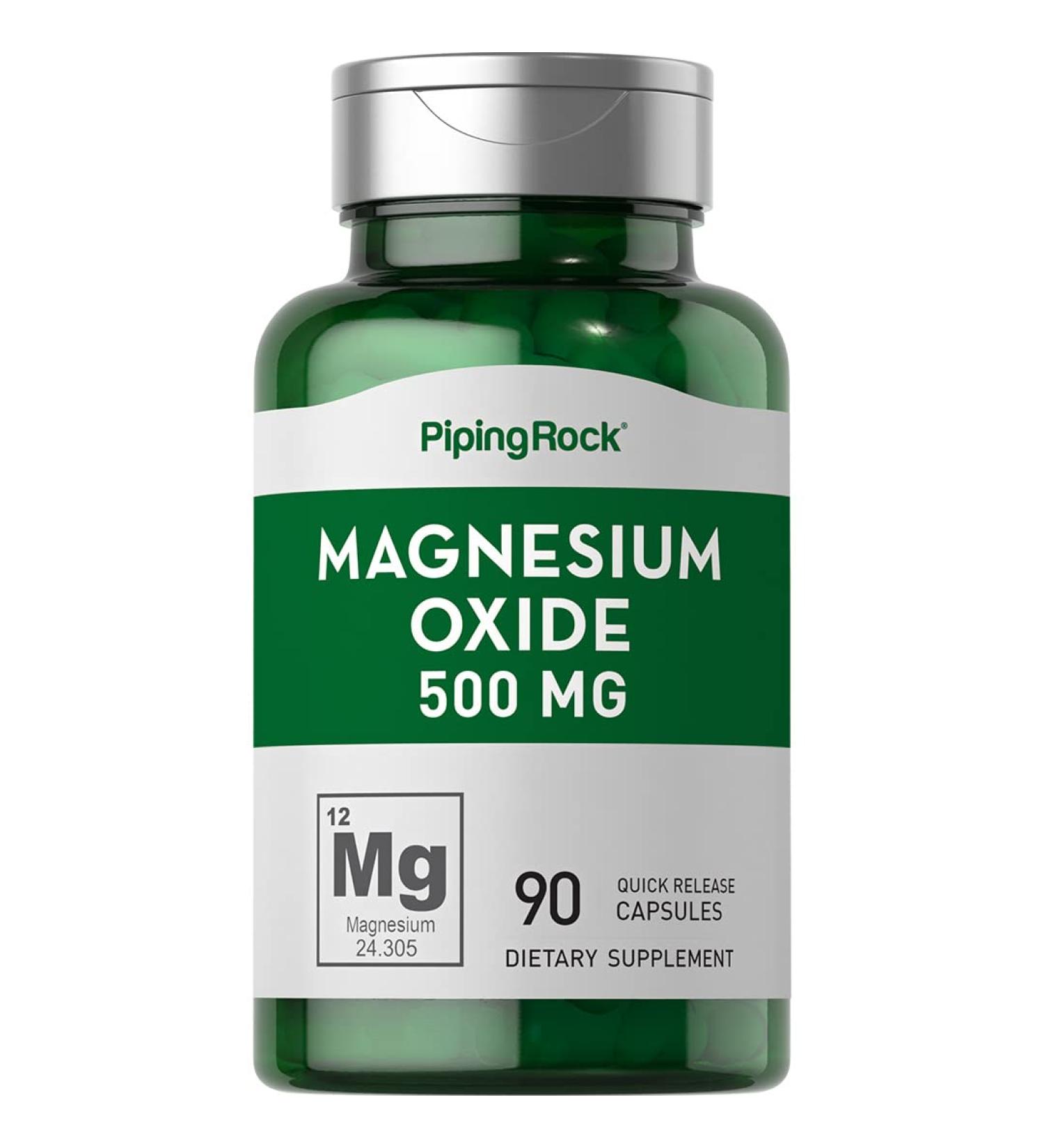 Piping Rock Magnesium Oxide 500mg | 90 Capsules | Non-GMO Gluten Free Supplement - Buy Online on GoSupps.com