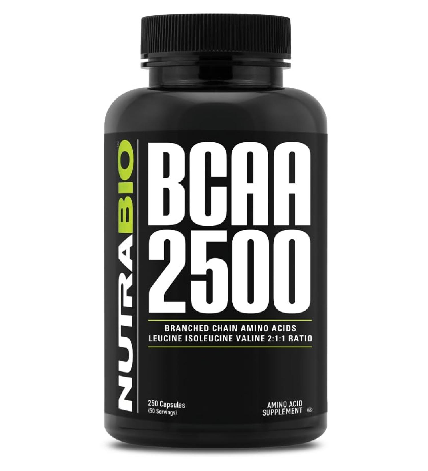 NutraBio BCAA 2500 - Branched Chain Amino Acids for Muscle Growth & Recovery | 250 Capsules - Buy Internationally - Buy Online on GoSupps.com