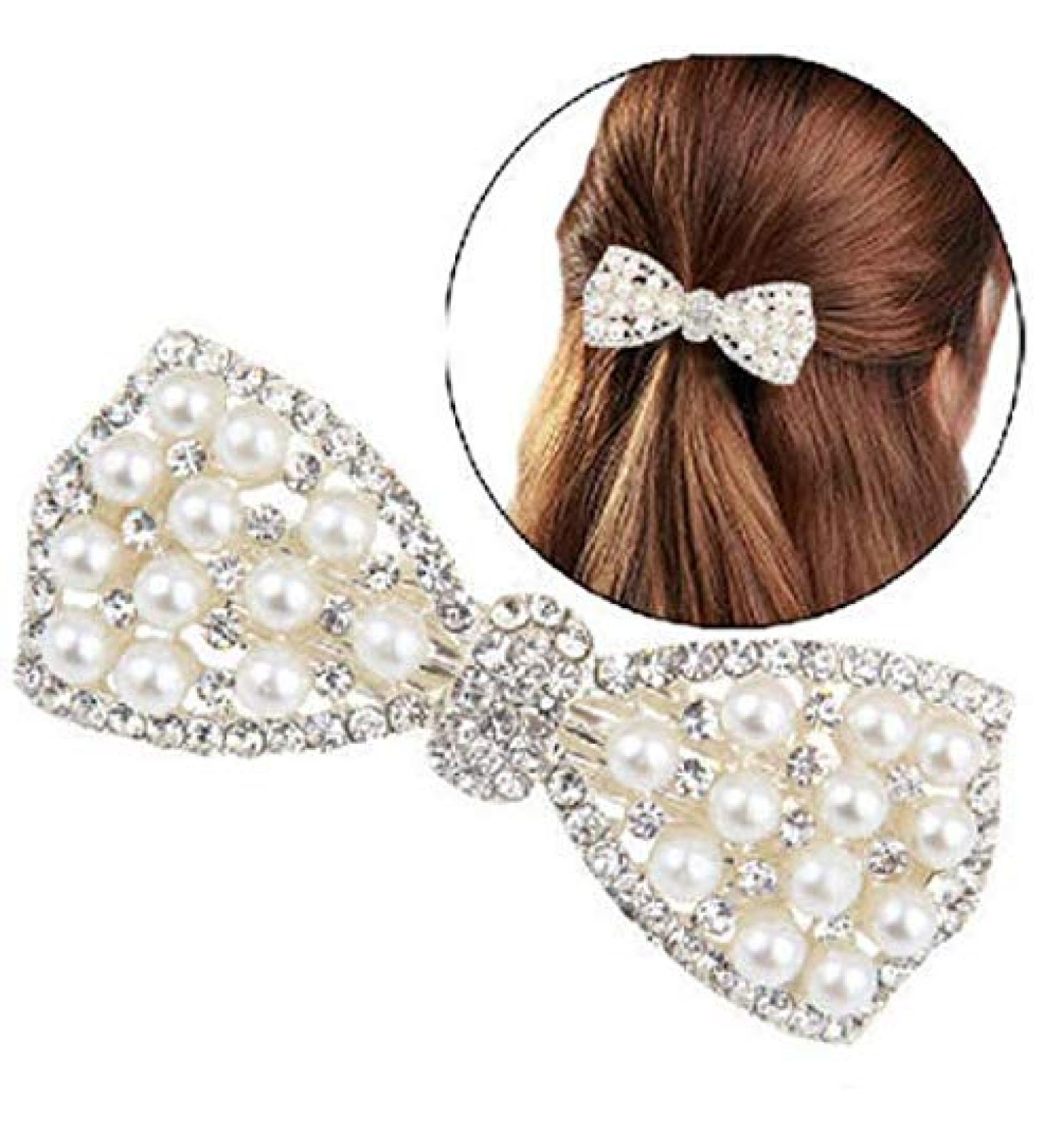 DNHCLL Pearl Bow Hairpin Set - Silver - Women's Ponytail Clip - Buy Online on GoSupps.com