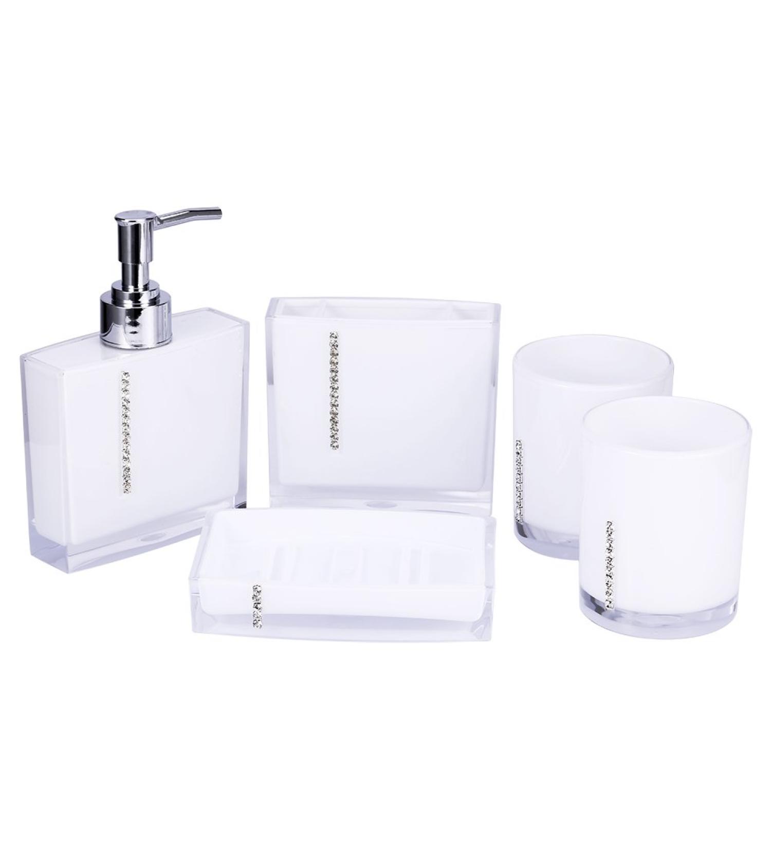 5PCS High Gloss Acrylic Bathroom Equipment Set | Emulsion Bottle Toothbrush Frame Gargle Cup - Luxury Bathroom Accessories - Buy Online on GoSupps.com