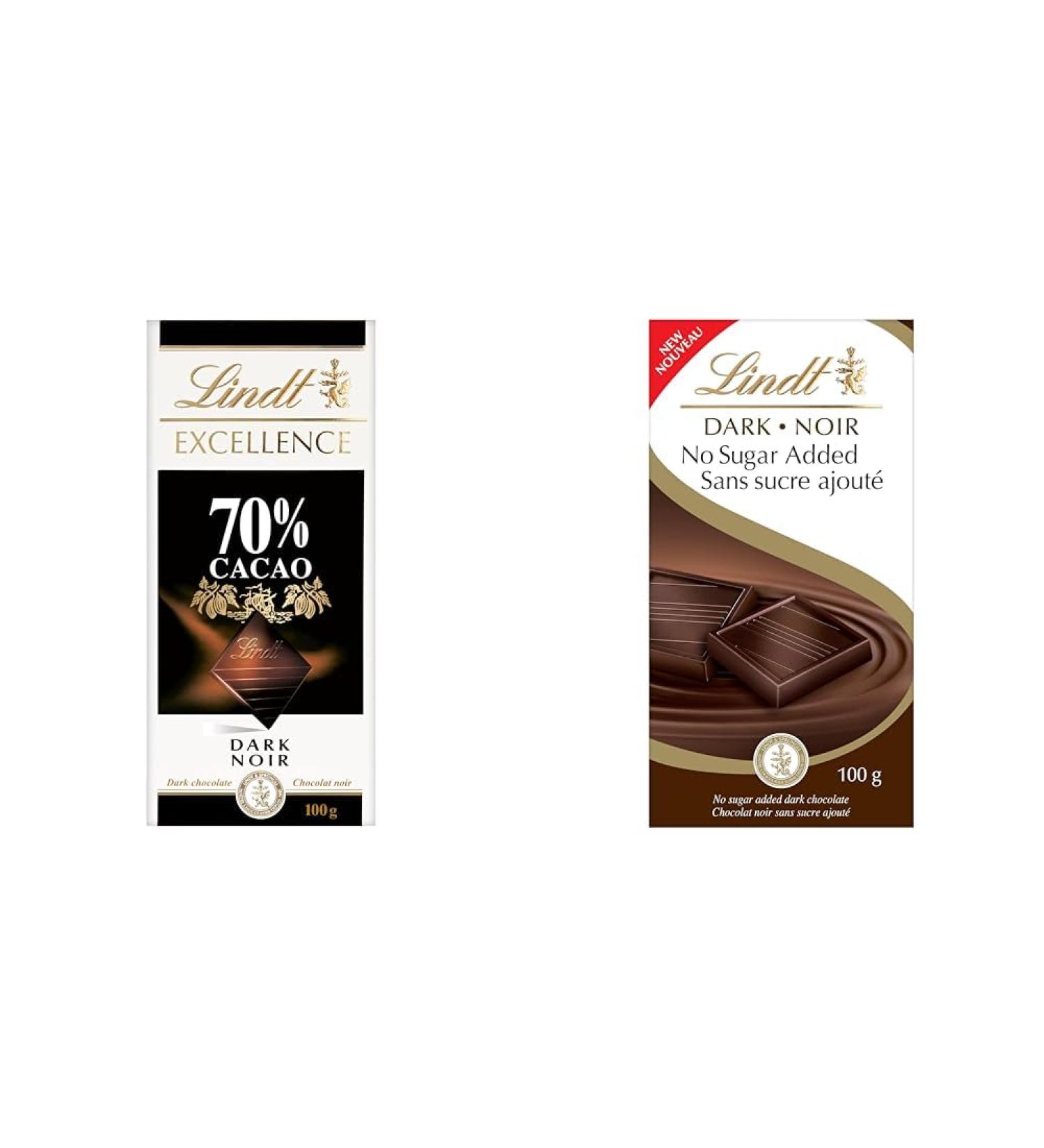 Lindt EXCELLENCE 70% Cacao Dark Chocolate Bar 100 Grams & No Sugar Added Dark Chocolate Bar 100 Grams - Buy Online on GoSupps.com