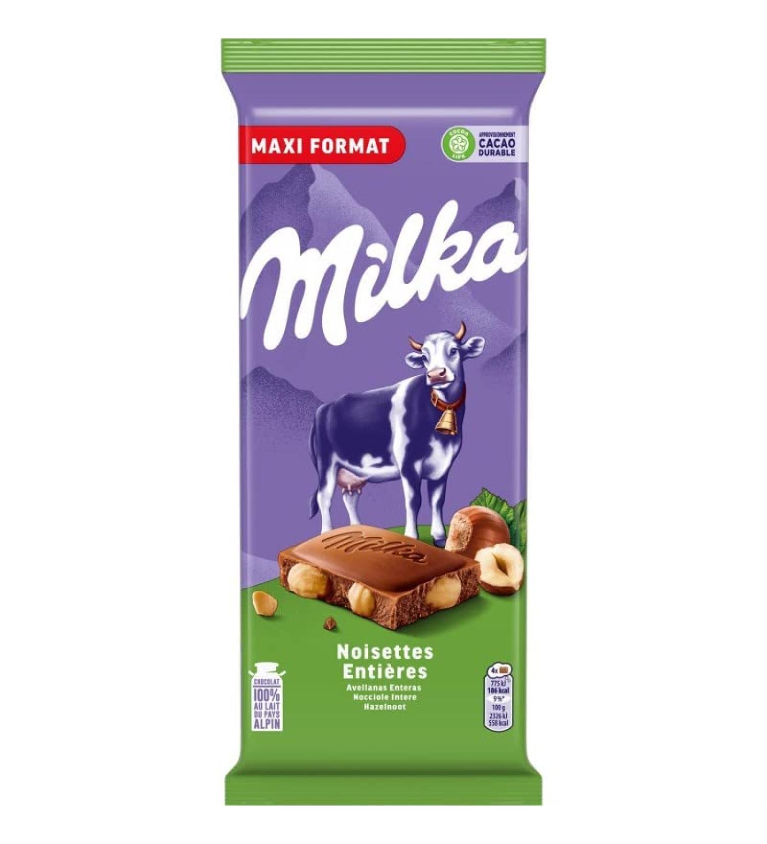 G n rique MILKA - Milk chocolate bar with whole hazelnuts - 200g of pure chocolate pleasure - Pack of 4 - Sold as a set