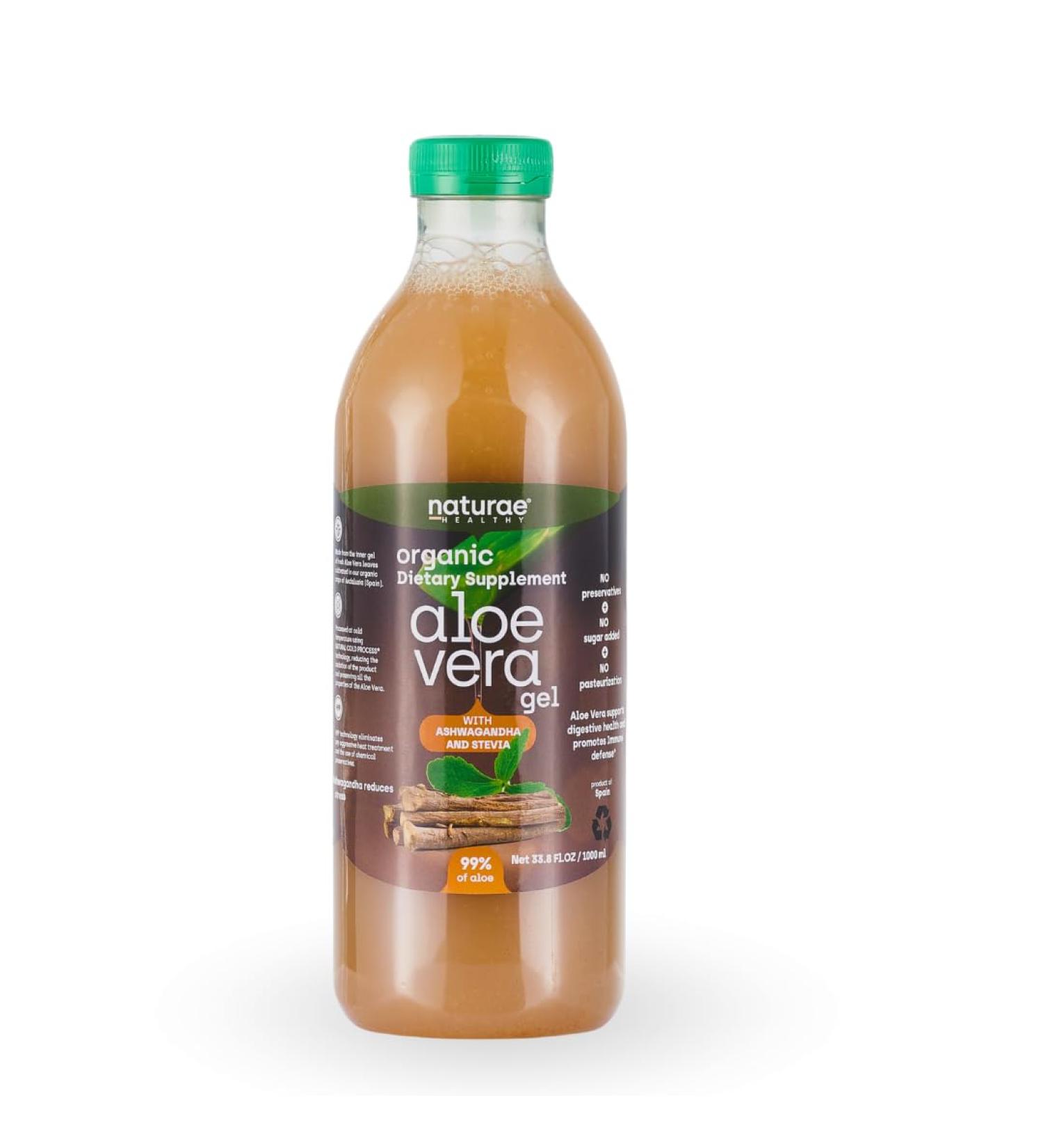 Naturae Healthy Organic Aloe Vera Juice- Aloe Supplement for Digestive Wellness and Immune System Boost- With Ashwagandha & Stevia Cold-Processed from Fresh Leaves 33.8 fl oz 1 Unit - Buy Online on GoSupps.com