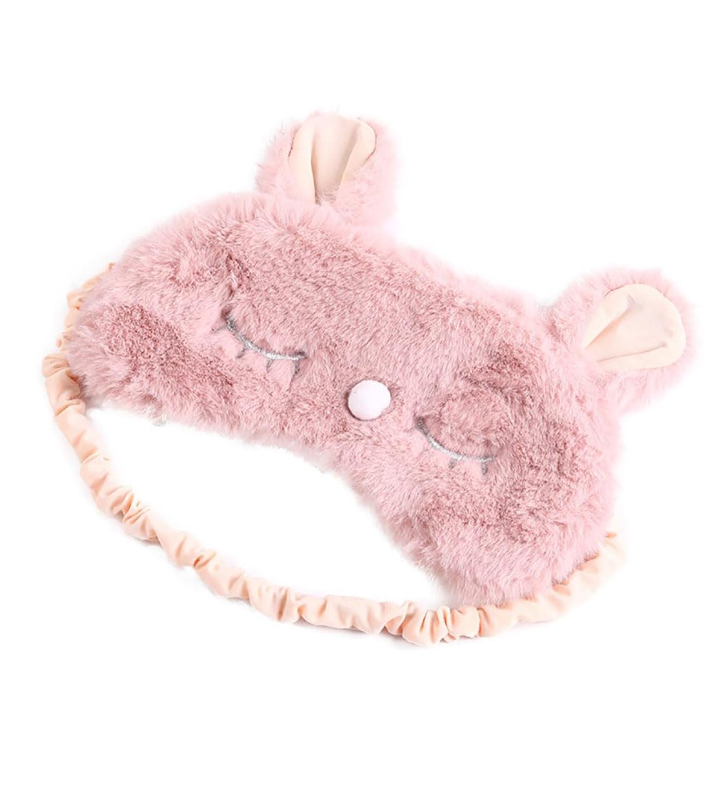 Plush Cartoon Cat & Bunny Eye Mask for Sleep - Soft Furry Blindfold for Travel & Meditation (Pink - Buy Online on GoSupps.com