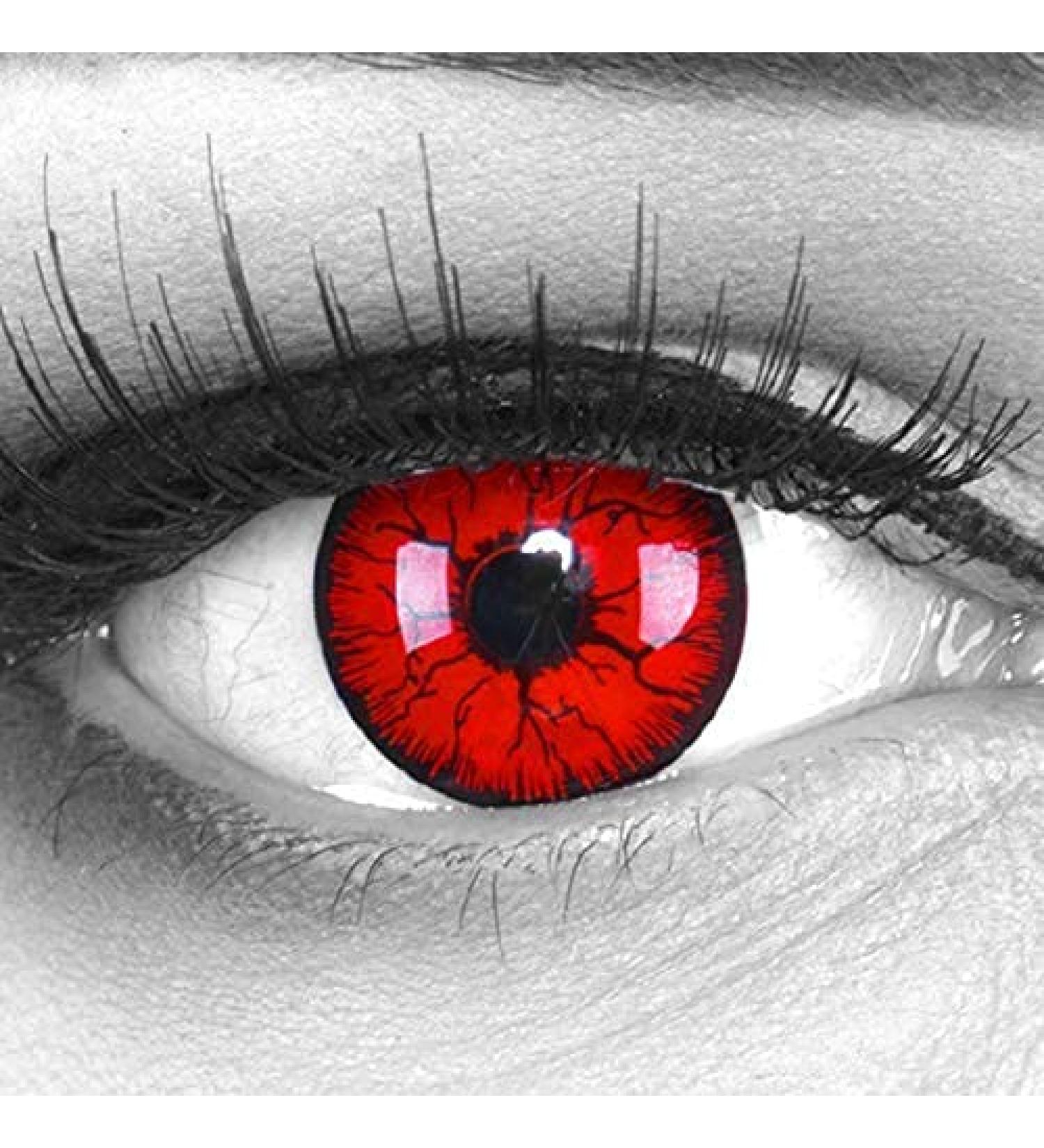 Buy Meralens Red Black Crazy Fun Contact Lenses - 3 Month Soft Lenses for Halloween Carnival | -4.50 Diopters | Free Contact Lens Tank - Buy Online on GoSupps.com