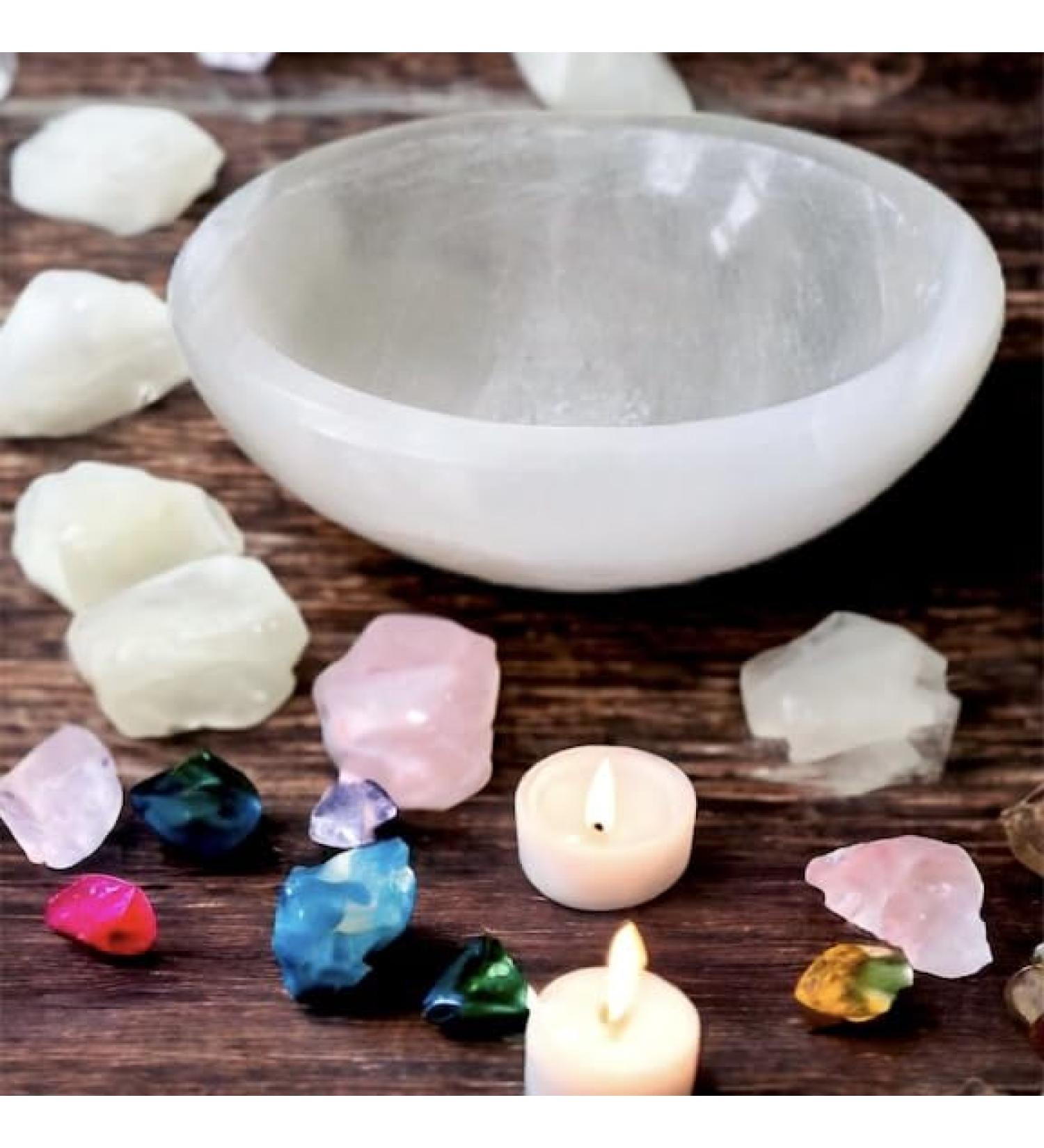Selenite Charging Bowl - Handmade Crystal Round Plate for Energy Cleansing and Healing - 8 cm - Buy Online on GoSupps.com