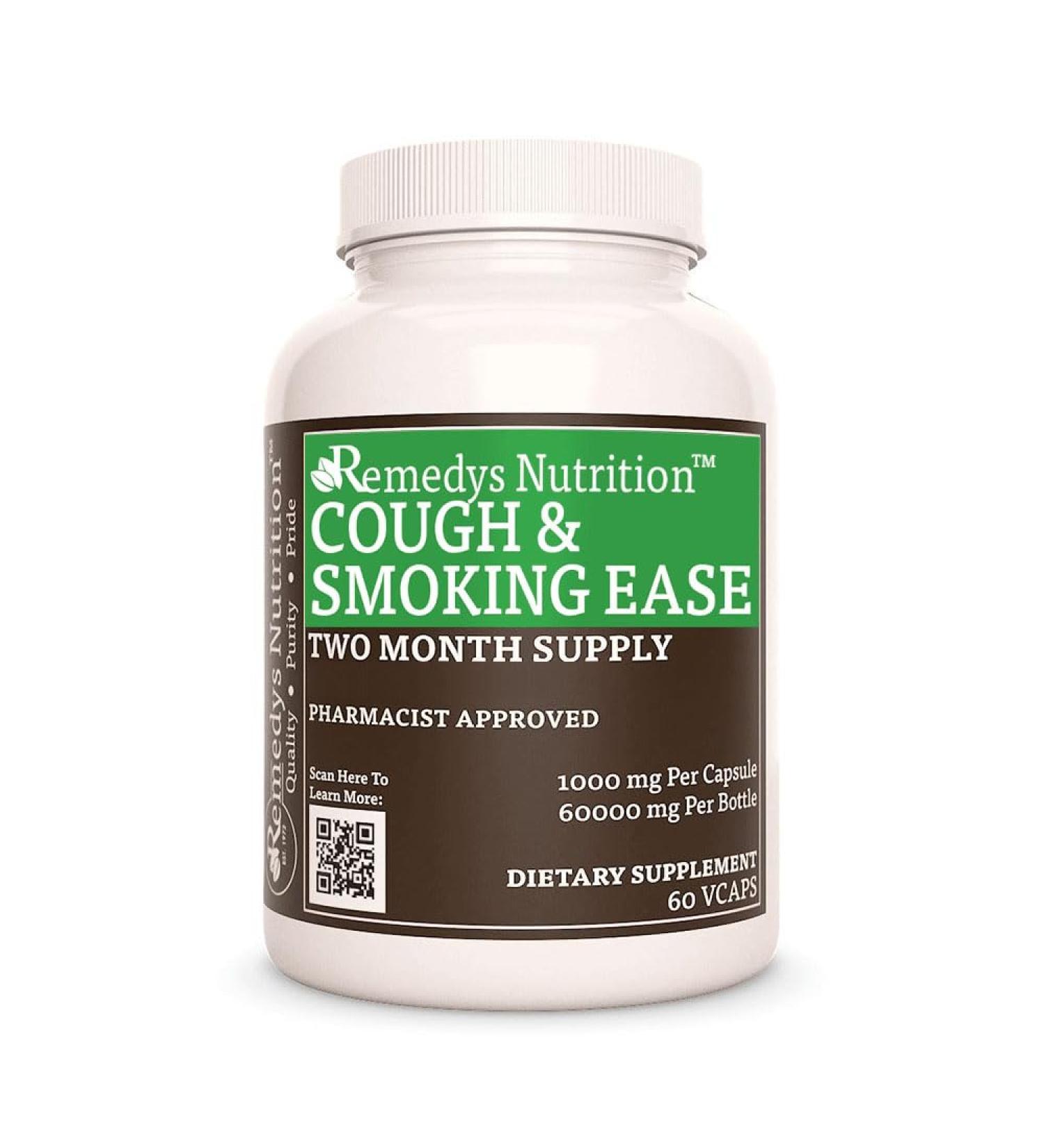 Remedy's nutrition Cough and Smoking Ease | 1 000 mg 60 Vegan Capsules Herbal Dietary Supplement | Two Month Supply - Buy Online on GoSupps.com