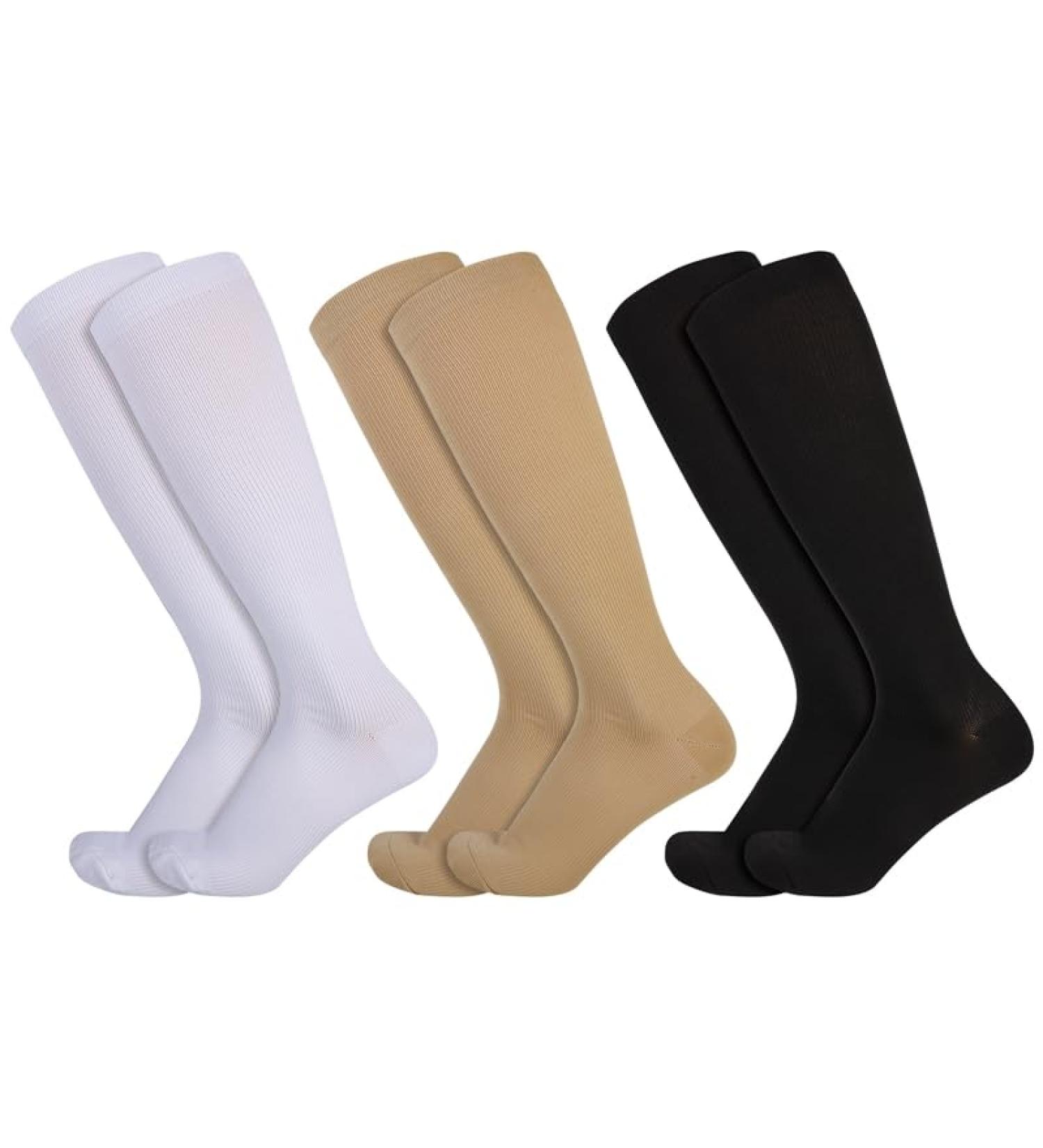 Opopark 3 Pairs Compression Socks for Women & Men Medical Circulation 20-30 mmhg Flight Socks Knee High Compression Stockings for Athletic Nurse Running Travel XXL Multicolour - Buy Online on GoSupps.com