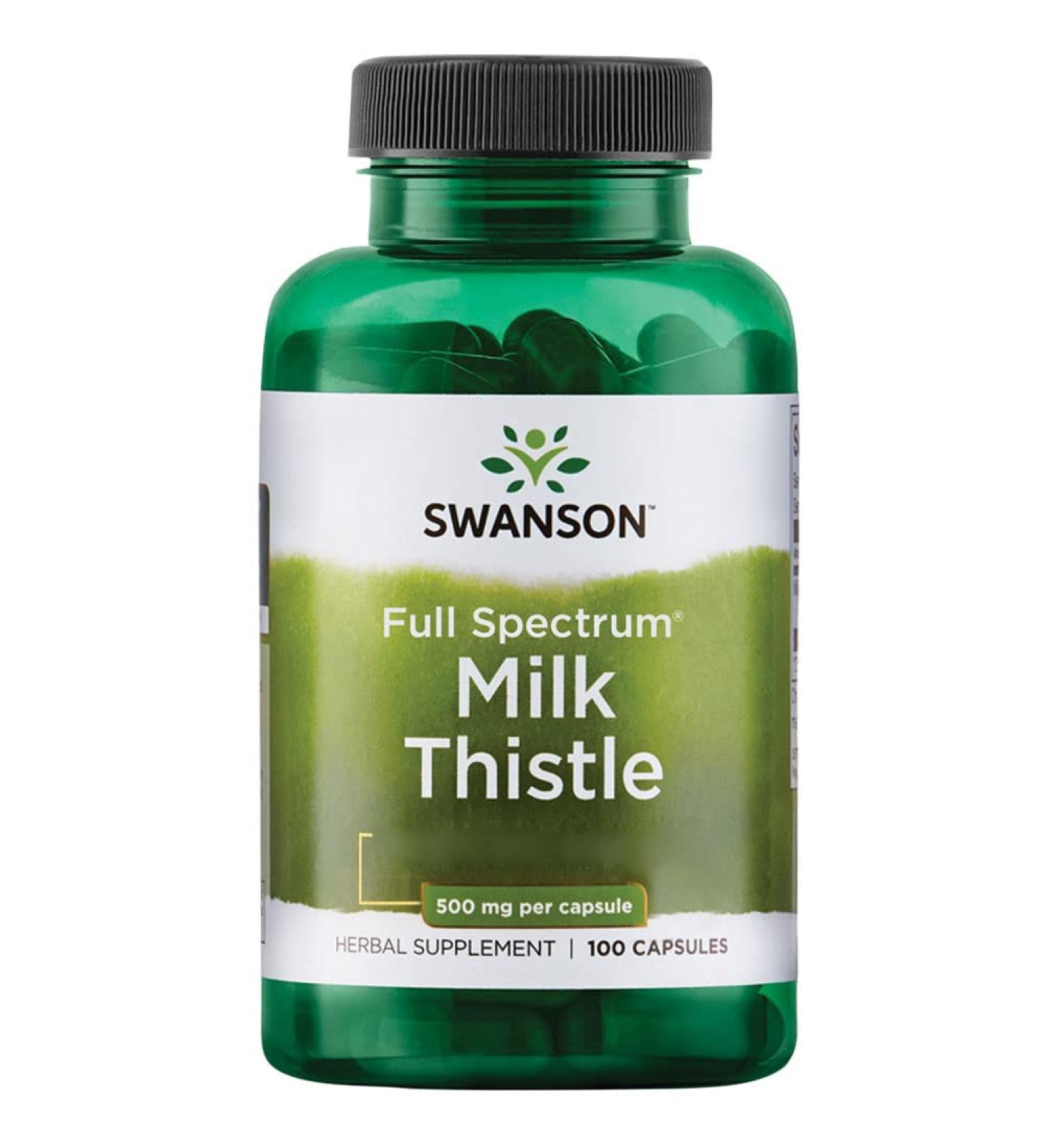 Swanson Full Spectrum Milk Thistle 500mg - 100 Capsules | Laboratory Tested Soy Free Gluten Free Non-GMO - Shop Internationally - Buy Online on GoSupps.com