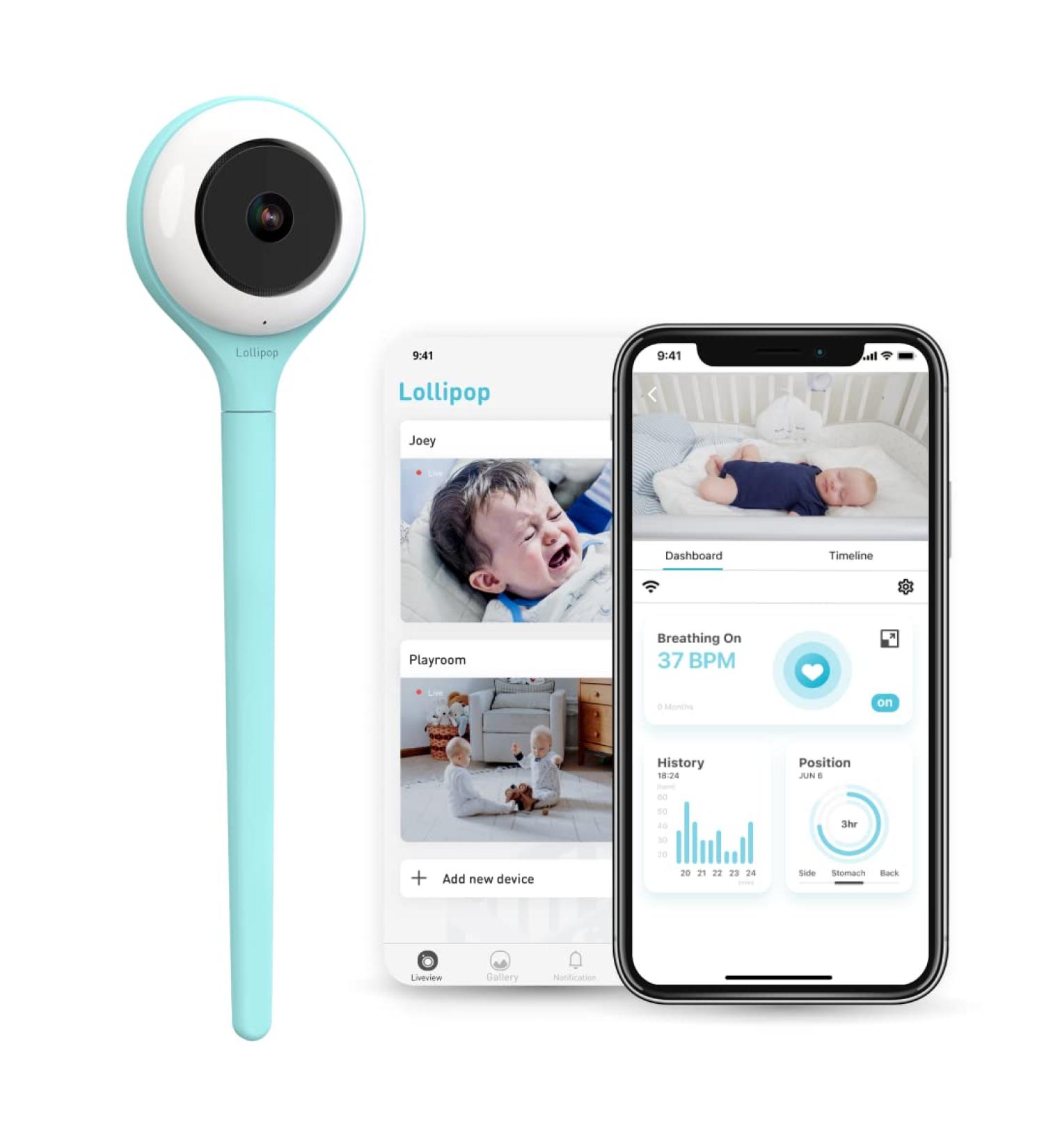 Lollipop Baby Monitor (Turquoise) - with Contactless Breathing Monitoring (No Extra Sensor Required  Subscription Service)  Sleep Tracking and True Crying Detection  Smart AI WiFi Baby Camera - Buy Online on GoSupps.com