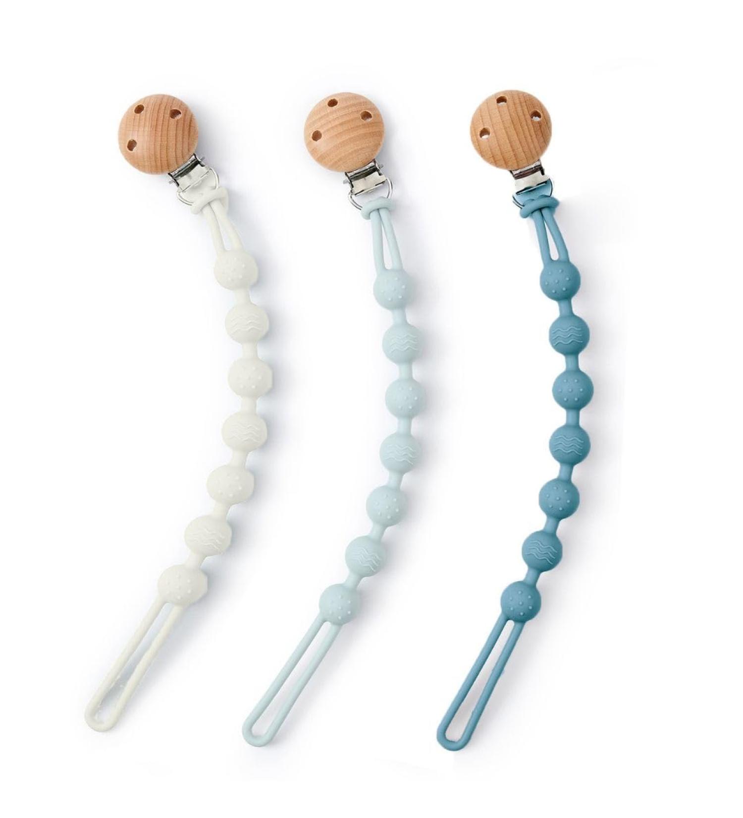 WeSweet 3PCS Pacifier Clip Silicone One Dummy Clips with one piece design Soother Clips Blue+dark Blue+white - Buy Online on GoSupps.com