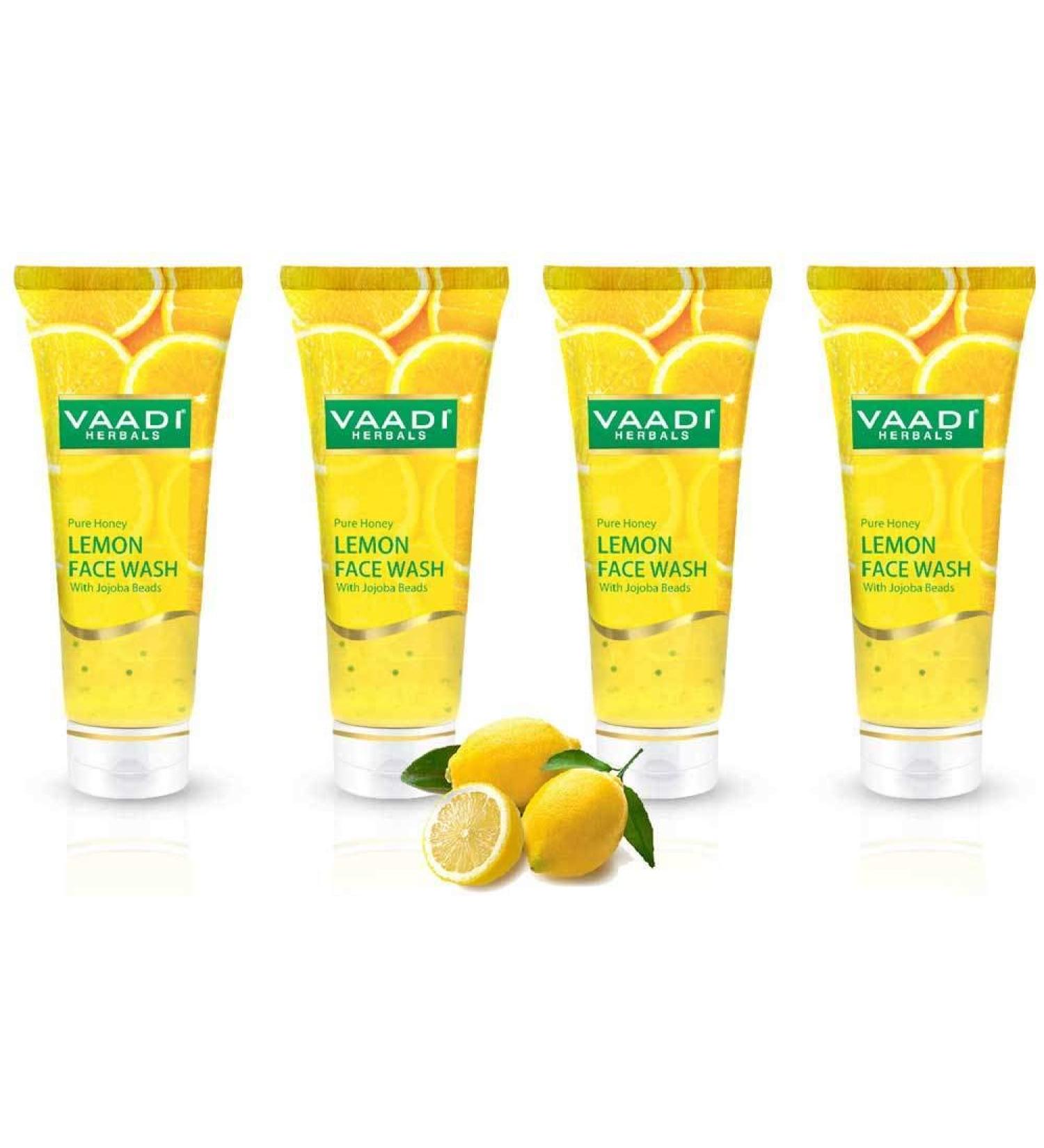 Vaadi Herbals Honey Lemon Face Wash Value Pack - Jojoba Beads (4x60ml) | Best International Shipping - Buy Online on GoSupps.com
