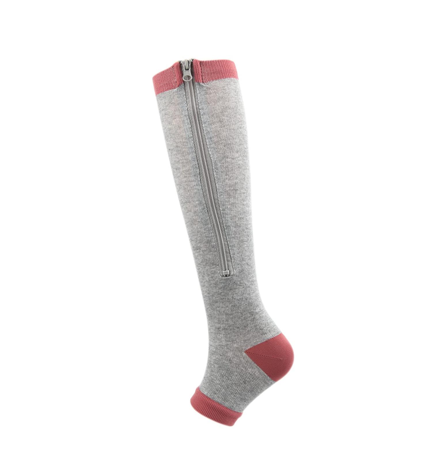 Buy Compression Stockings with Zipper for Men & Women | 20-30 mmHg Knee High Support Socks for Varicose Veins & Edema - Open Toe Gray - Buy Online on GoSupps.com