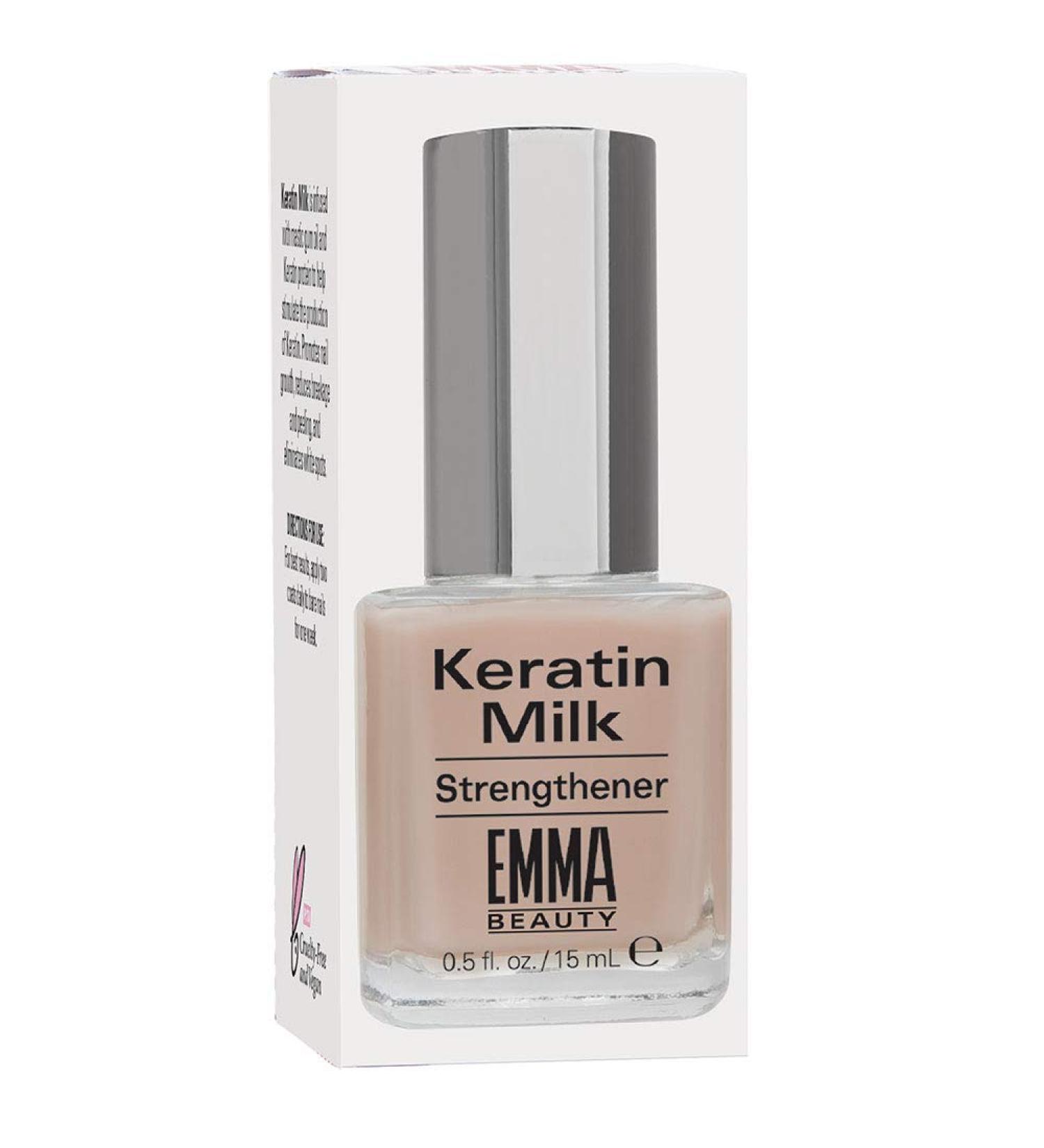 EMMA Beauty Keratin Milk Strengthener, Nail Strengthening Treatment for Weak, Damaged Nails, 12+ Free Formula, 100% Vegan & Cruelty-Free, 0.5 fl. oz.