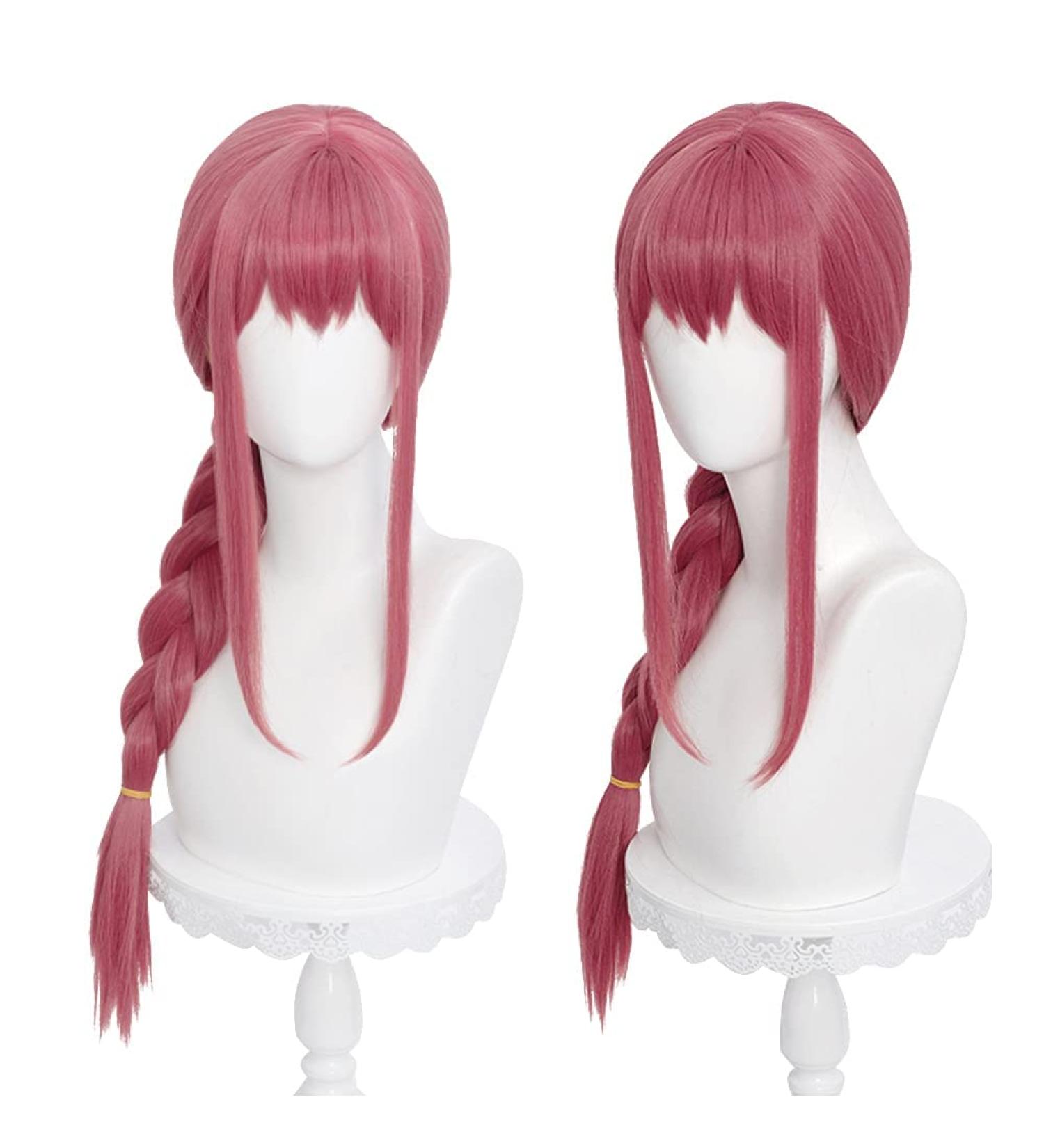 Long Pink Red Cosplay Wig Red Braid Wig with Bangs & Wig Cap Anime Red Wig Synthetic Hair for Women Girls Halloween Costume Party Makima - Buy Online on GoSupps.com