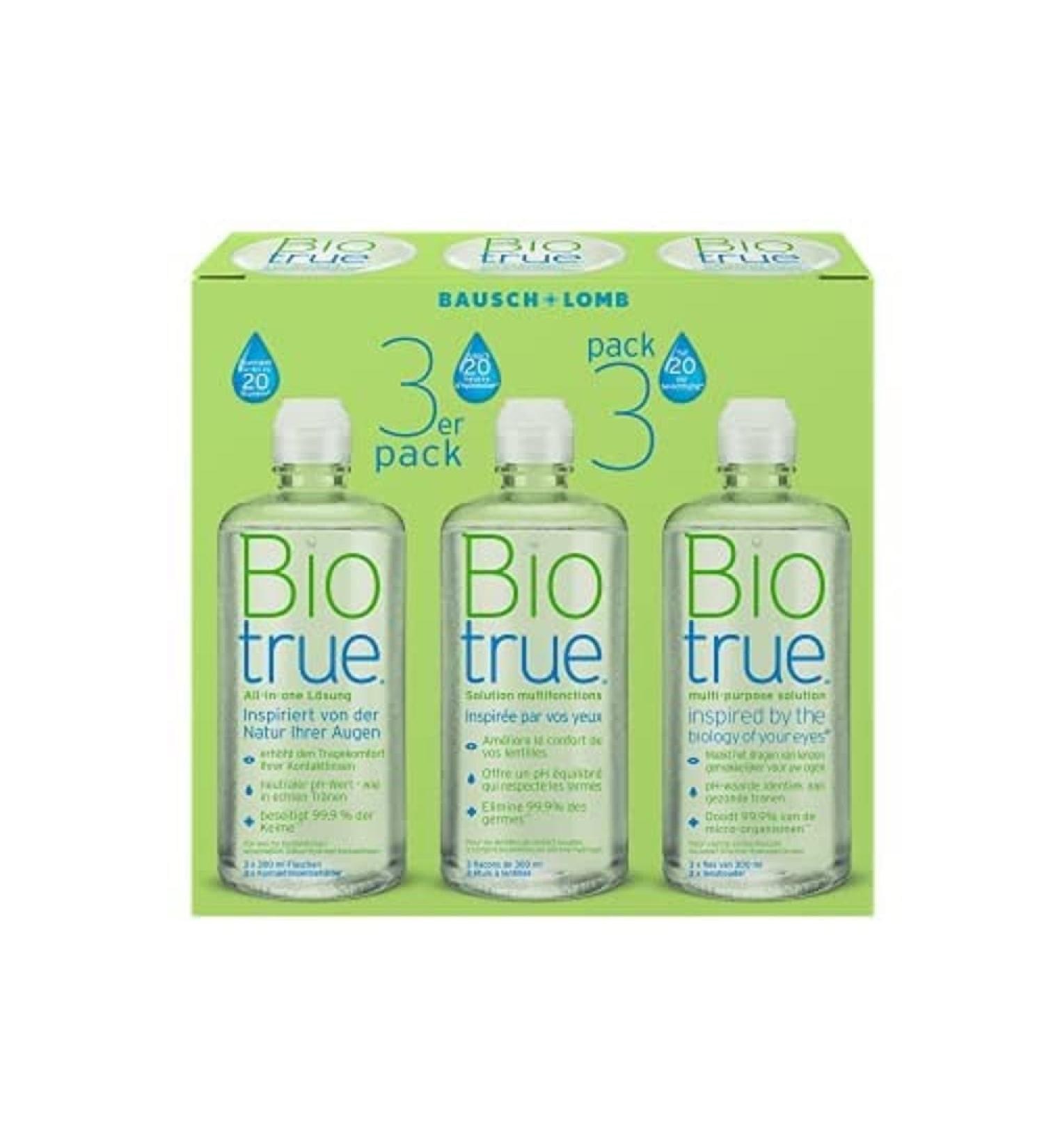 Bausch + Lomb Biotrue All-in-One Contact Lens Cleaner & Storage Solution - 3 x 300ml | Soft Lens Care - Buy Online on GoSupps.com