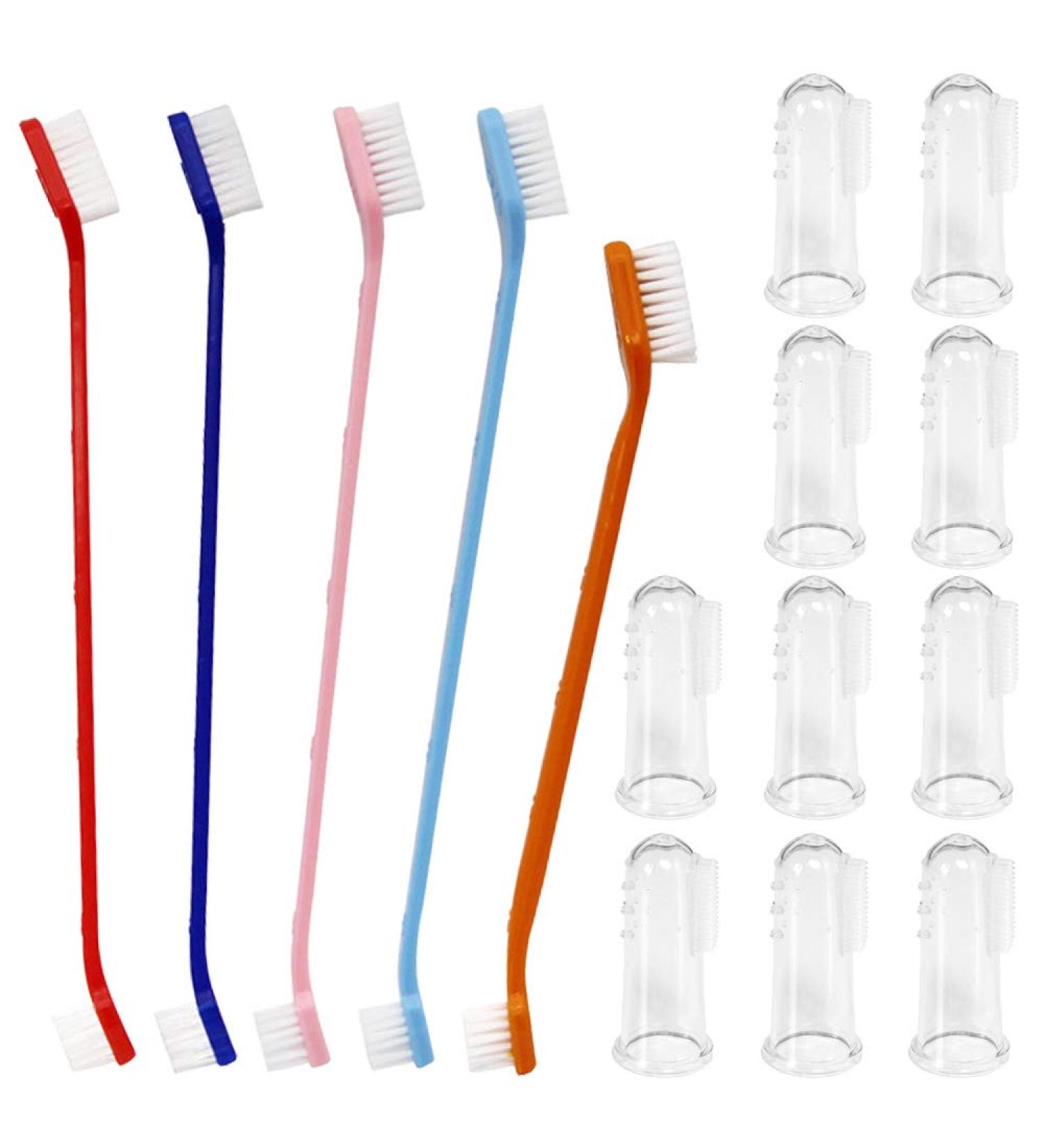 SourceTon Set of 15 Pet Toothbrush Set 5 Dual Headed Toothbrush Dog Toothbrush and 10 Finger Toothbrush for Dental Care of Dog & Cat - Buy Online on GoSupps.com
