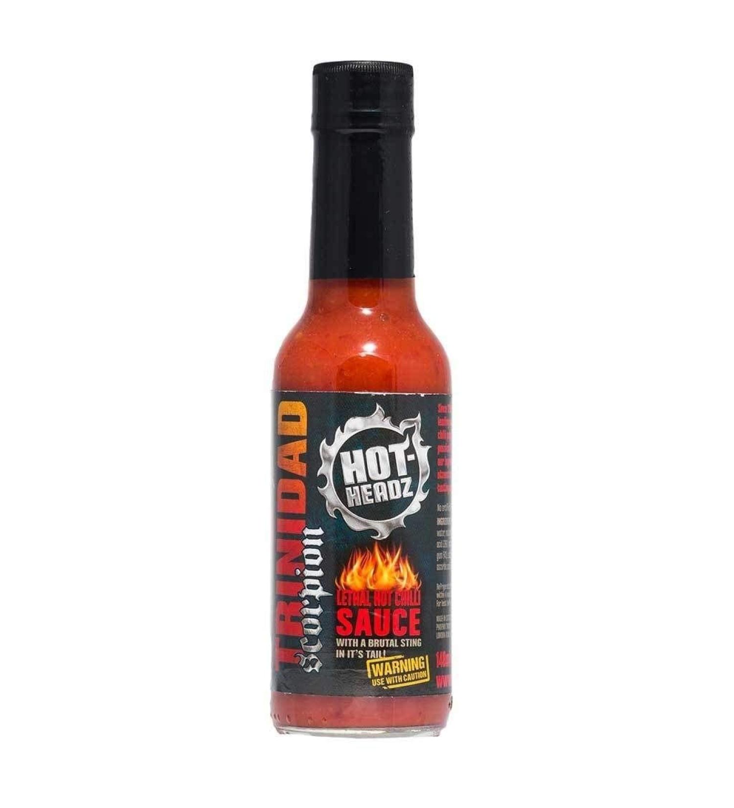 Hot-Headz! Trinidad Scorpion Lethal Hot Chilli Sauce. 57% Trinidad Scorpion Chilli Hot Sauce 800 000-2 Million Scoville Rating Chilli Pepper Sauce For Dips Marinade Seasoning & Cooking (148ml)