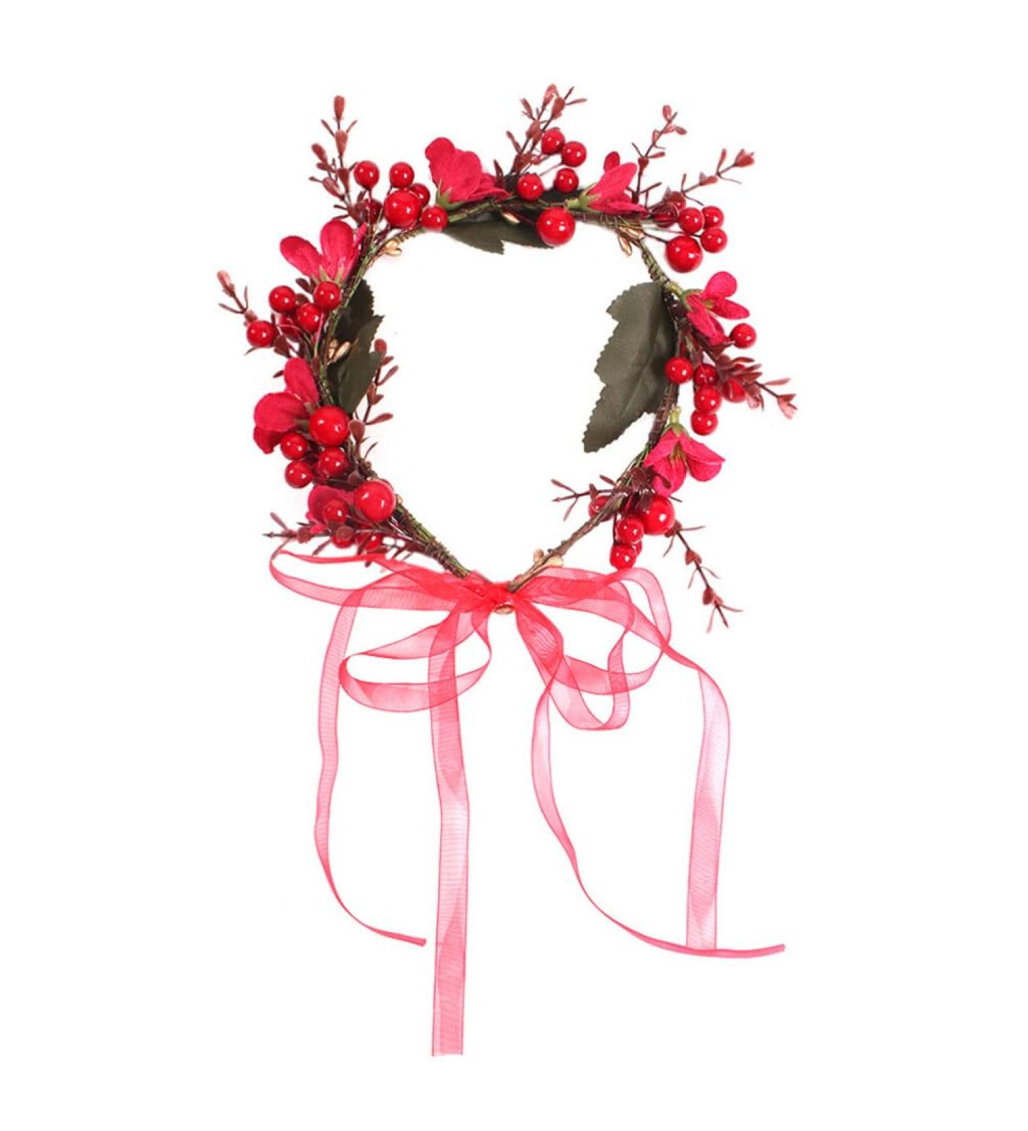 Boho Christmas Headband Flower Crown with Berries | Hair Wreath for Women & Girls - Festive Holiday Accessory - Buy Online on GoSupps.com