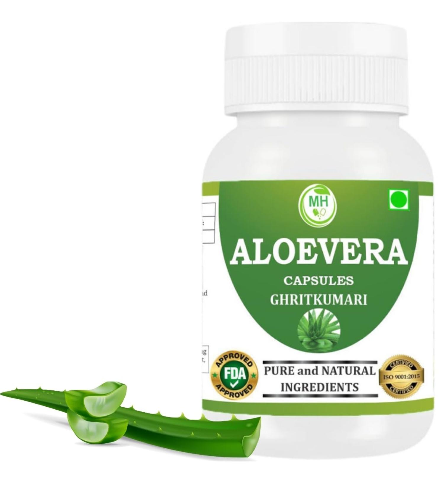 Aloevera Capsules | Pack of 60 Capsules 500mg | Pure & Natural Herb Ghritkumari | Gluten Free 1 - Buy Online on GoSupps.com