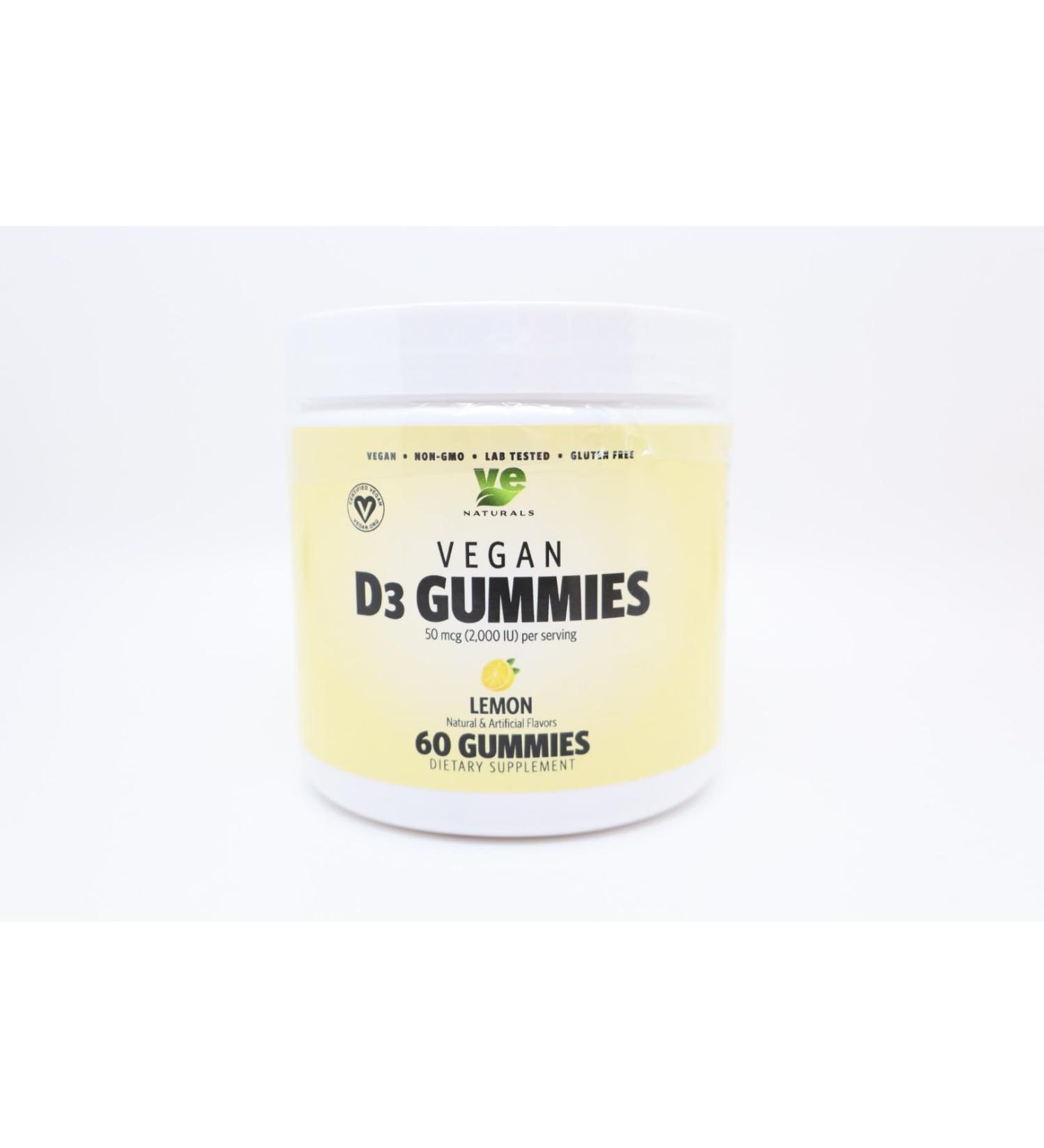 Certified Vegan Vitamin D3 Gummies 1 000 IU per Gummy | Lemon Flavor | Plant-Based & Limited-Ingredient | Non-GMO Gluten-Free Soy-Free | Immune & Bone Health Support for Adults Seniors & Kids - Buy Online on GoSupps.com