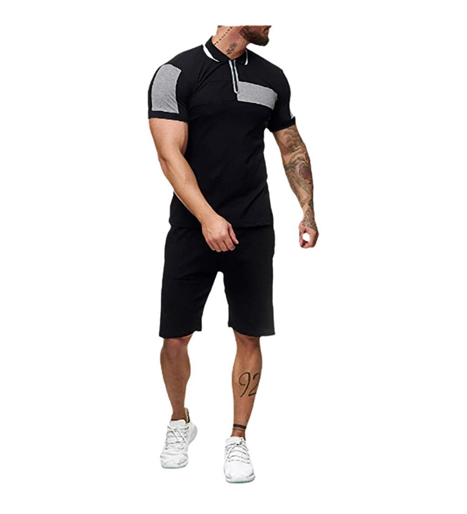 Men's Short Sleeve T-Shirts and Shorts Suit Set | Gray | 2021 Running Jogging Sportswear | Size Medium - Buy Online on GoSupps.com