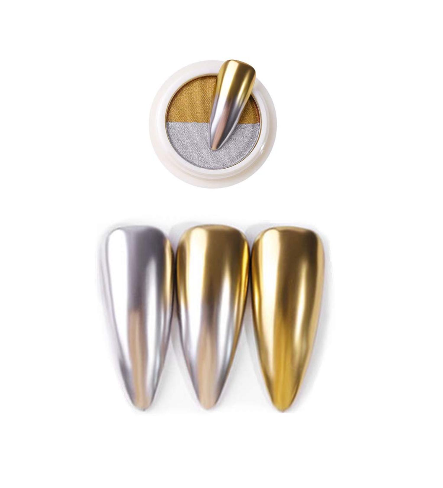 Shogpon Nail Glitter - Super Glossy Mirror Chrome Powder for Manicure & Nail Art - Gold & Silver Sparkle | Premium Glitter Decoration - Buy Online on GoSupps.com