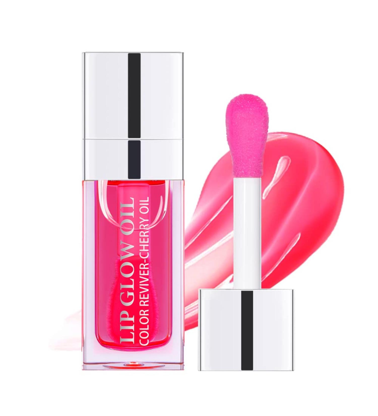 Nourishing Hydrating Lip Glow Oil - Plumping Glossy Tinted Lip Balm for Lip Care (Cherry) - Buy Online on GoSupps.com