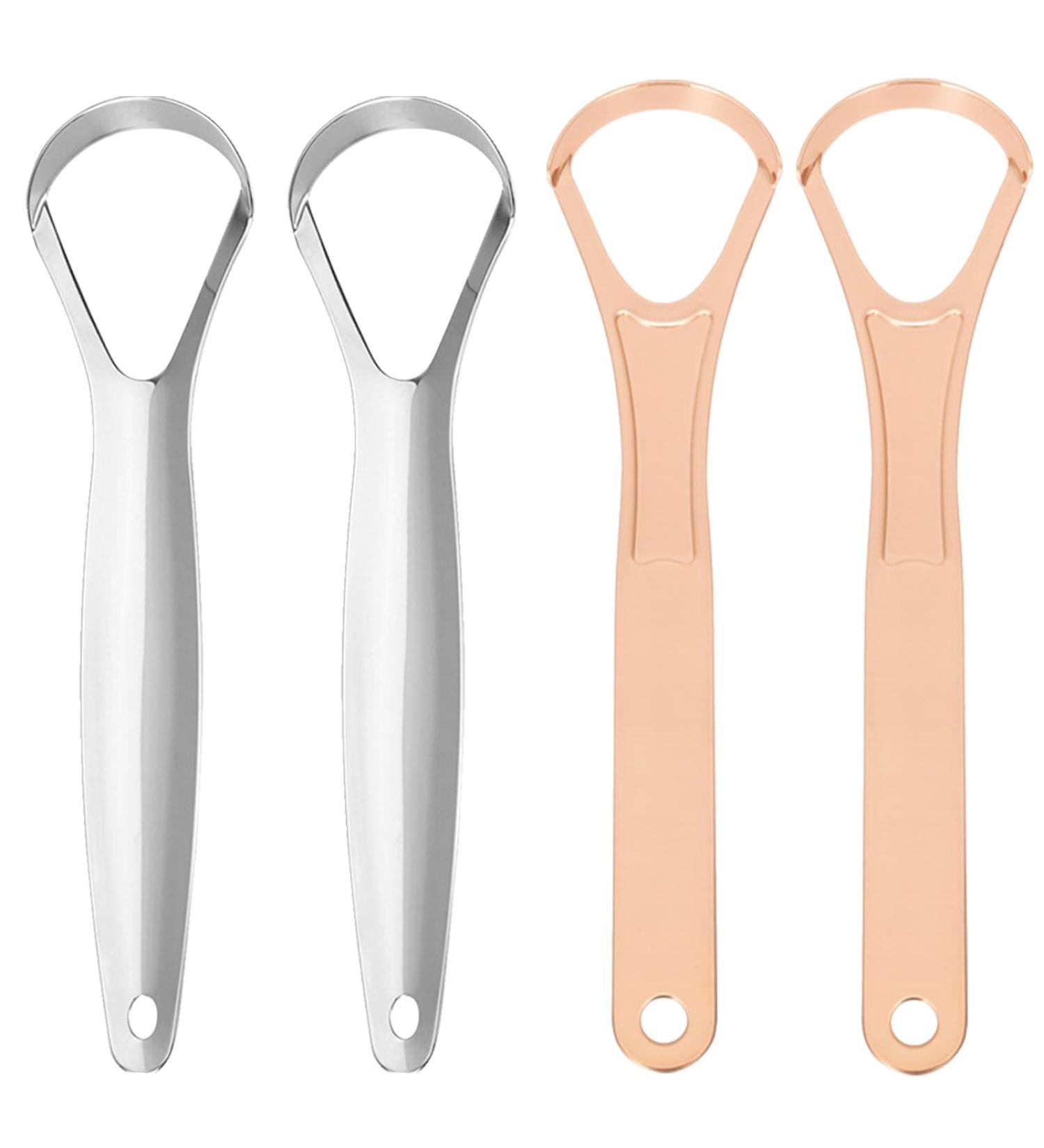 SSKHE Tongue Cleaner 4 Pack - Stainless Steel Metal Tongue Scraper for Fresh Breath - Ideal for Adults - Buy Online on GoSupps.com