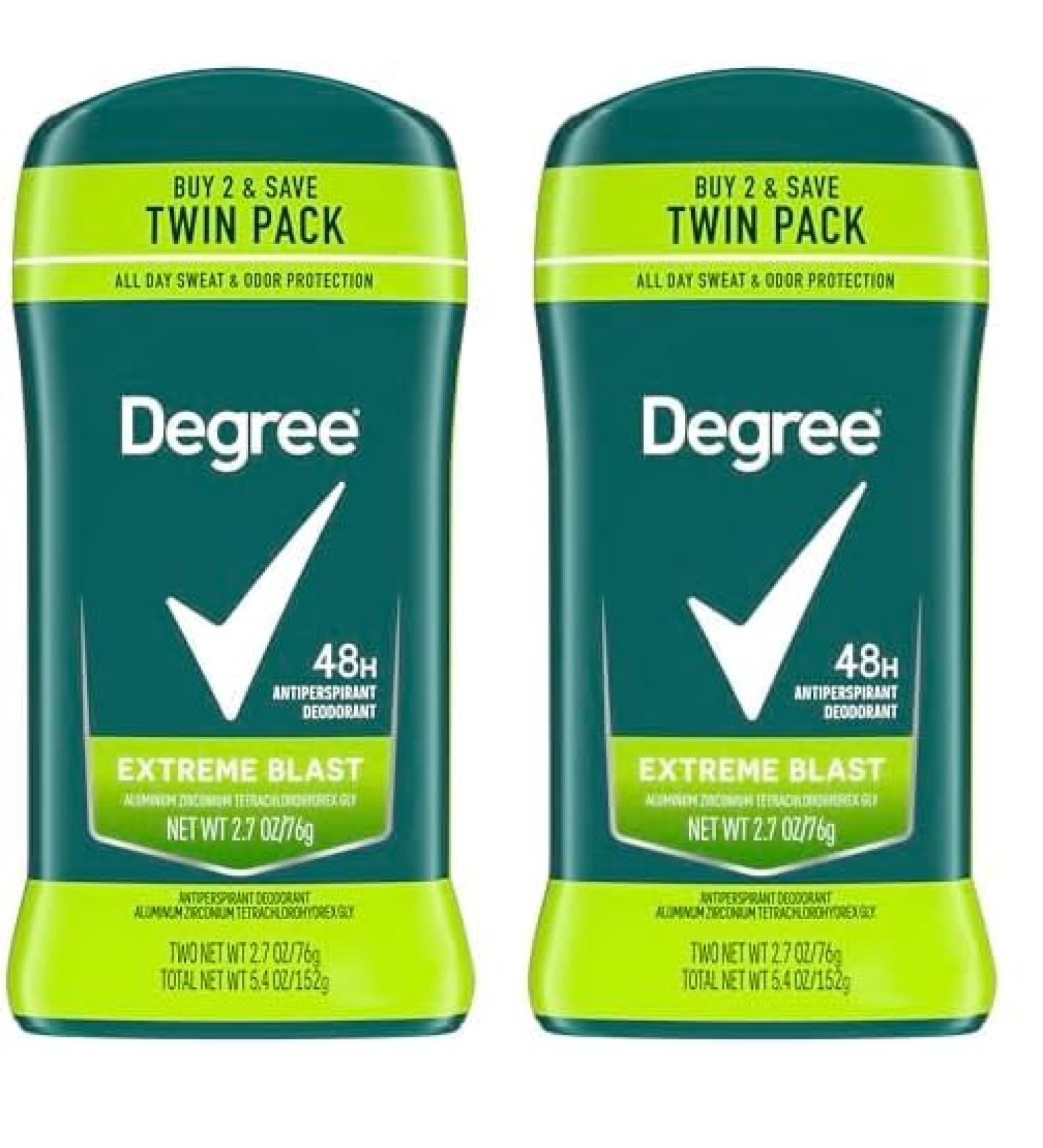 Buy Degree Men Original Protection Antiperspirant Deodorant Twin Pack - 48-Hour Sweat & Odor Protection Extreme Blast - 2.7 oz & 8.1 oz Pack of 4 - International Shipping Available - Buy Online on GoSupps.com