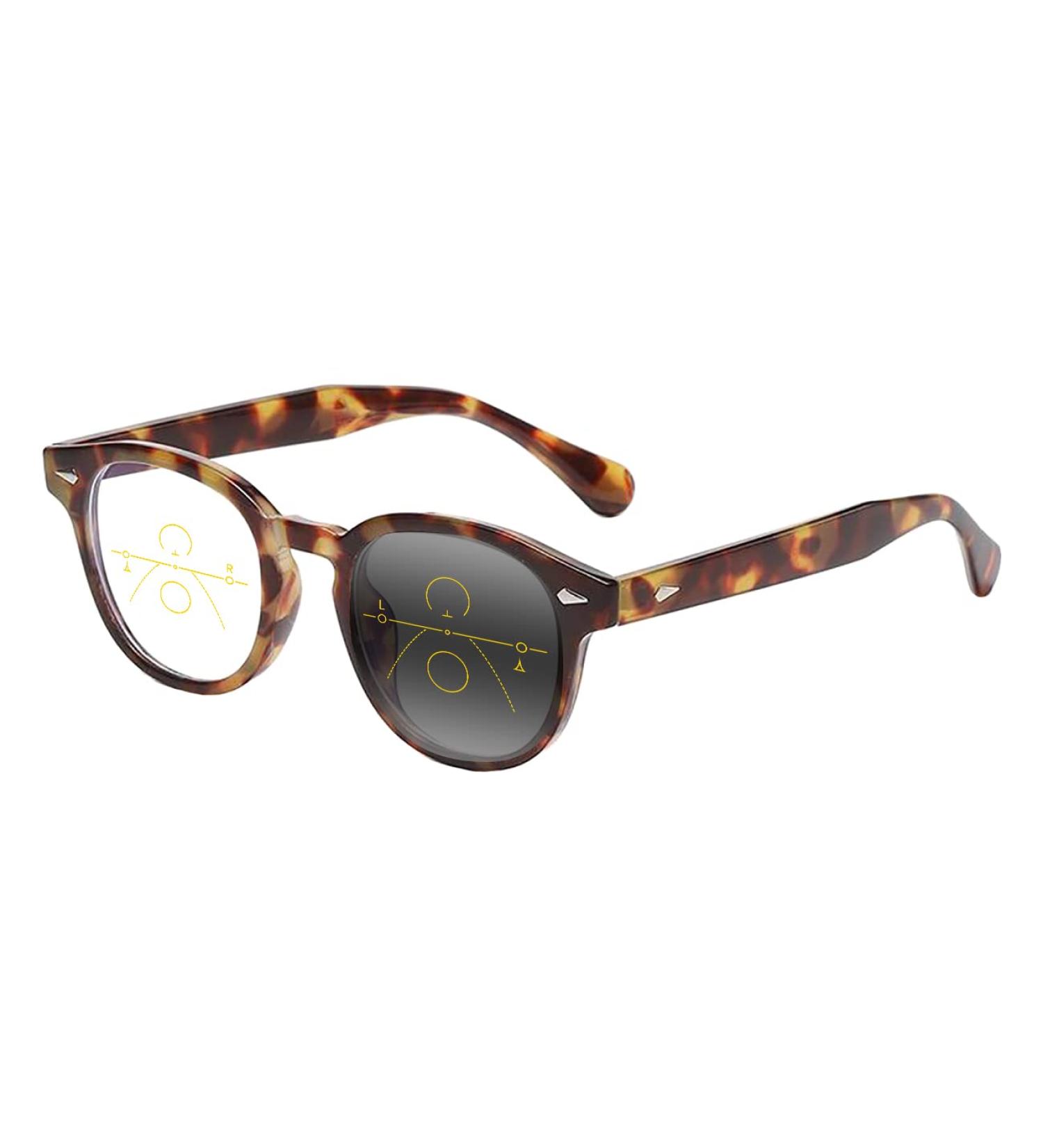 EFLAL Multifocal Progressive Reading Glasses for Men & Women - Retro Square Photochromic Acetate in Leopard Design - Buy Online on GoSupps.com