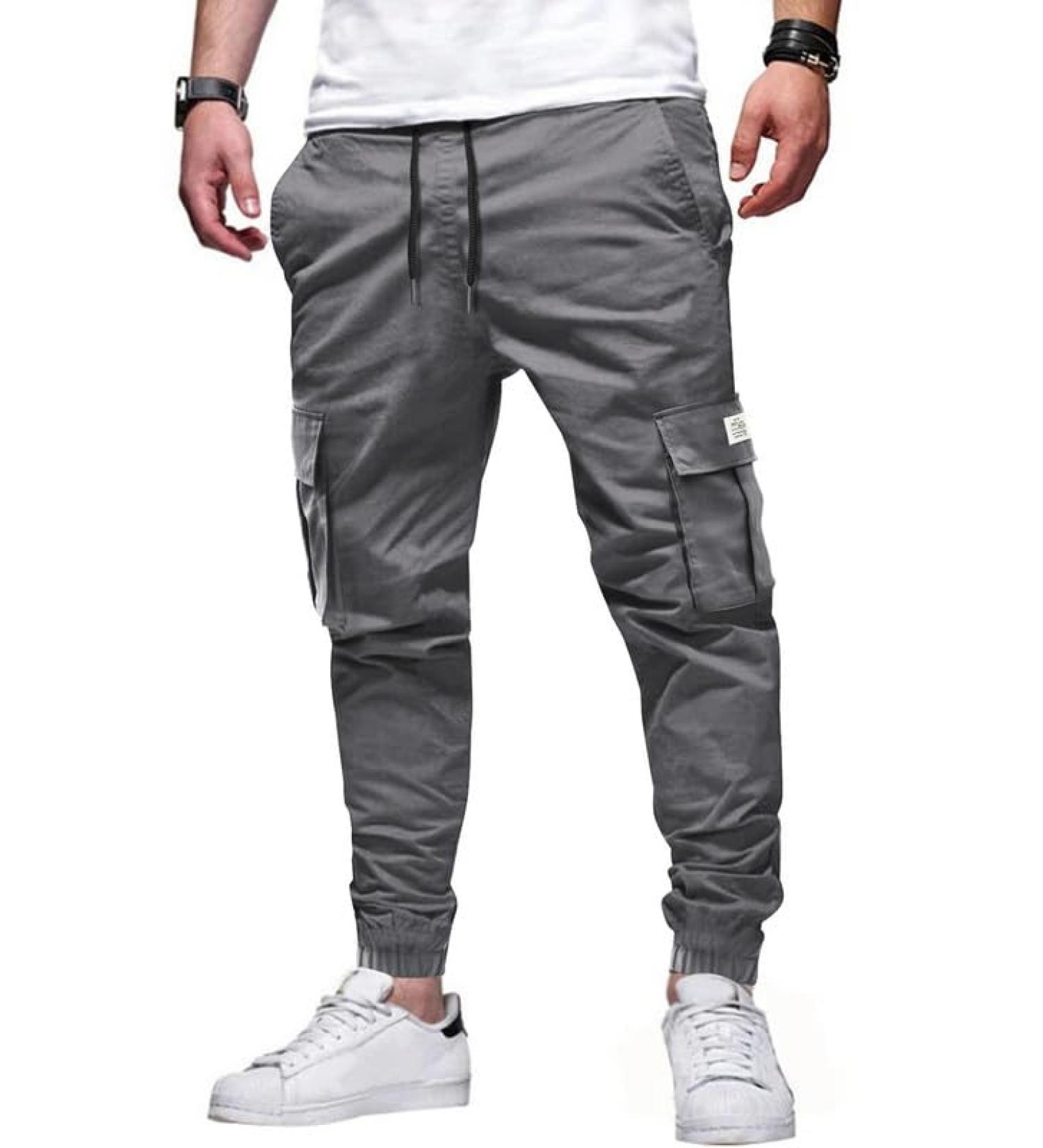 Elegancity Men's Cargo Trousers - Casual Jogger Work Pants with Drawstring Waist and Pockets | Regular Fit Sweatpants for Sports (Size 38-46) - 32, Gray - Buy Online on GoSupps.com