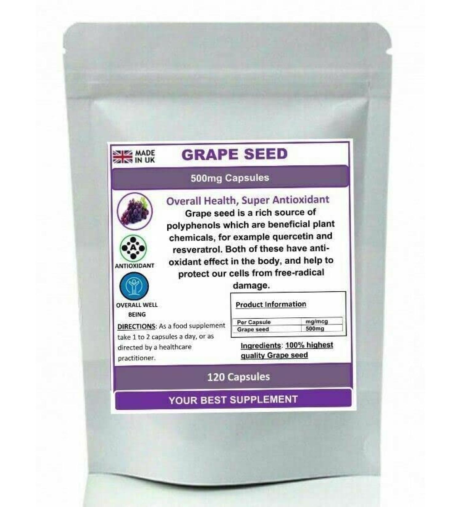Grape Seed Capsules 500mg Super Strong Antioxidant SkinAnti inflammatory 30 - Buy Online on GoSupps.com