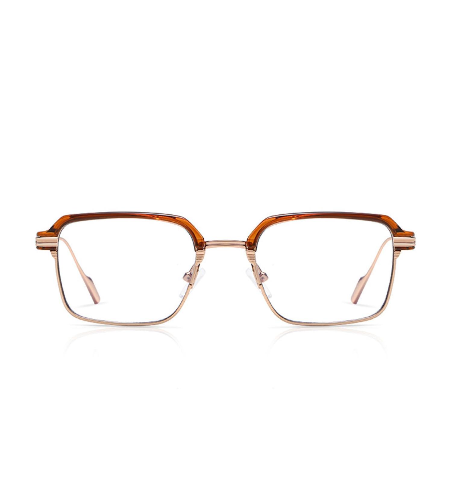 Square Metal Frame Blue Light Blocking Glasses for Men & Women | Anti UV Ray Computer & Reading Glasses - Rose Gold Tea - 53mm - Buy Online on GoSupps.com