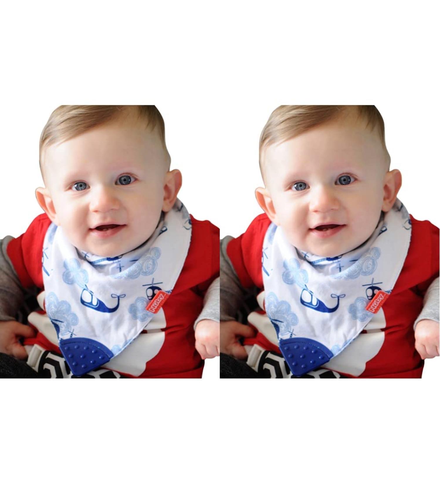 Nuby Reversible Teething Bibs - Fire Engine & Blue Helicopter Design (Pack of 2) - 3mo+ | Best for Soothing Teething Babies - Buy Online on GoSupps.com