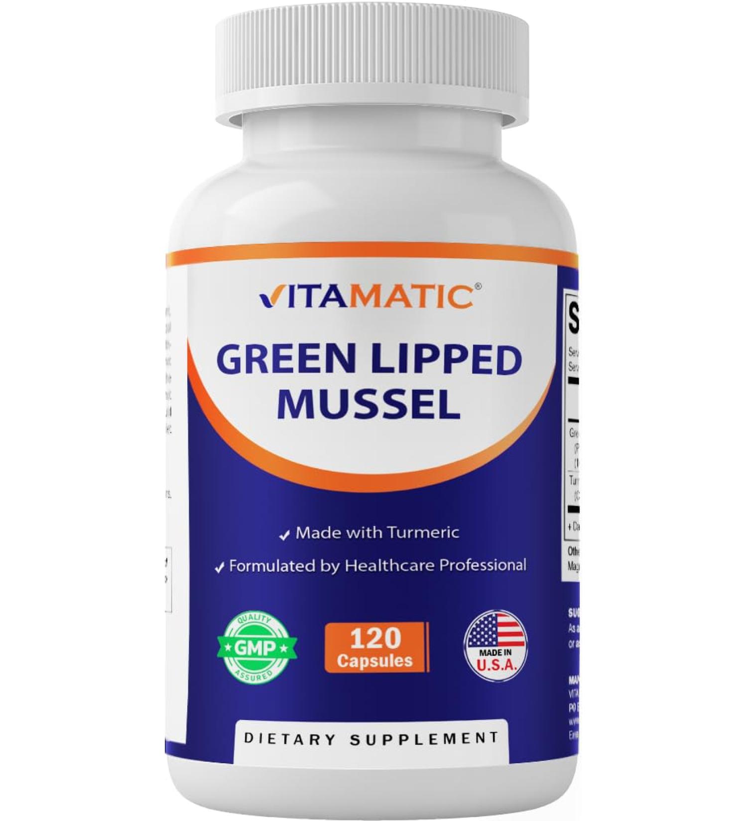 Vitamatic Green Lipped Mussel 2500 mg Equivalent with Turmeric 120 Veg Capsules | Formulated by Healthcare Professionals | Non-GMO & Gluten Free - Buy Online on GoSupps.com