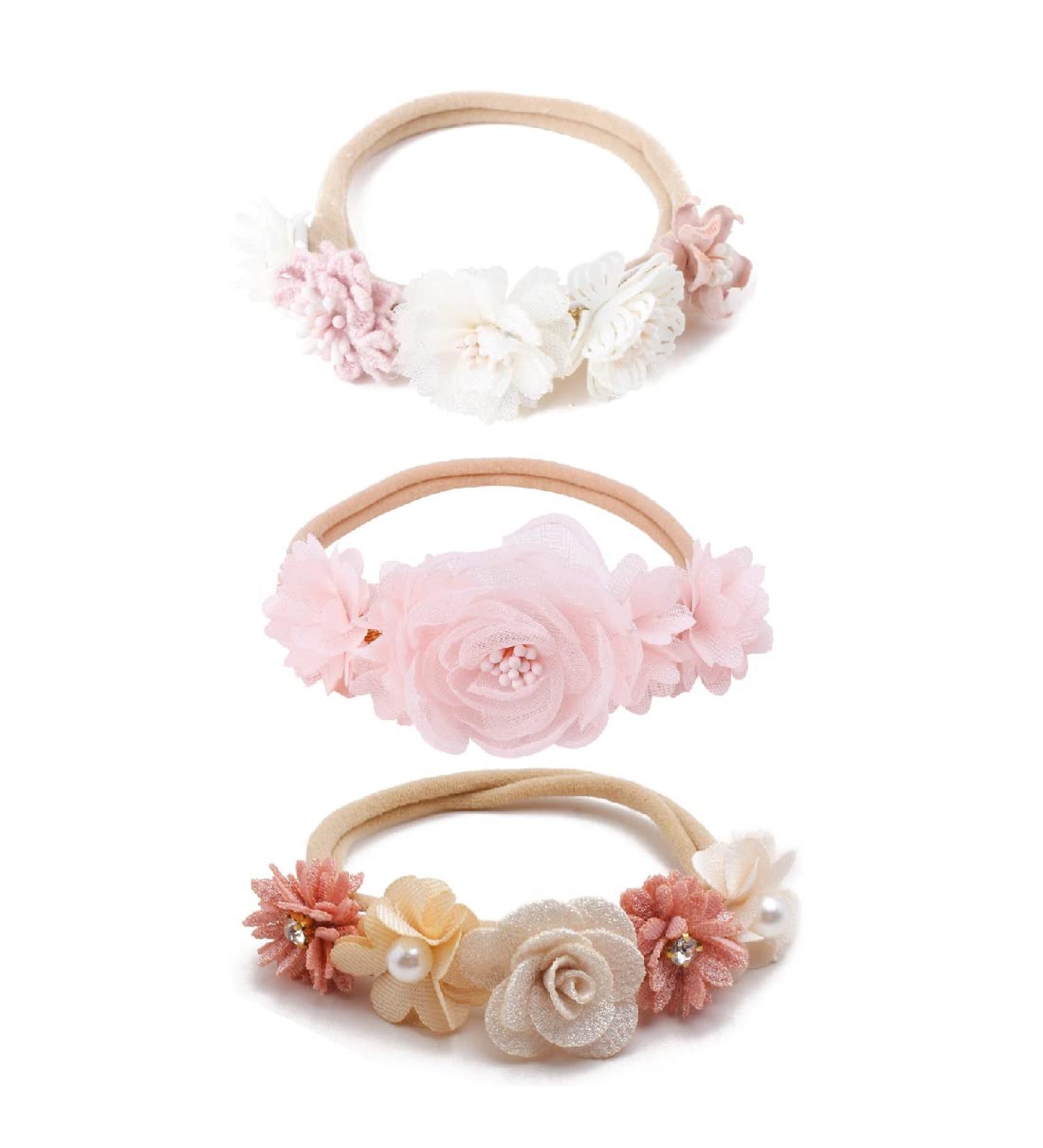 Sjbautyo 3-Piece Baby Hair Band Set | Flower Elastic Hair Jewelry for Newborns & Toddlers | Soft Headbands for Baby Girls - Buy Online on GoSupps.com