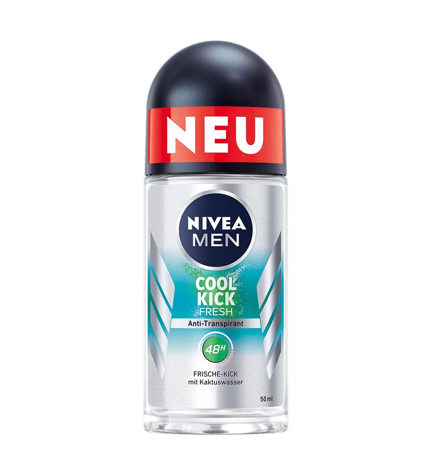 NIVEA MEN Cool Kick Fresh D odorant roll-on (50 ml) d odorant qui prot ge 48 heures contre la transpiration et les odeurs corporelles anti-transpirant avec eau de cactus et formule l g re - Buy Online on GoSupps.com