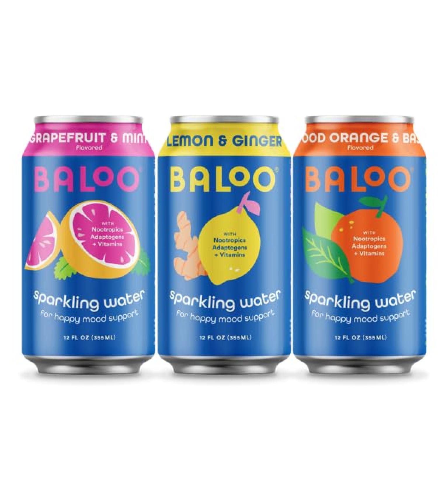 Buy Baloo Sparkling Water Variety Pack - Mood-Boosting Nootropic & Adaptogen Infused (12 oz Cans 12 Pack) - No Artificial Sweeteners Low Calorie Kosher Certified - Buy Online on GoSupps.com