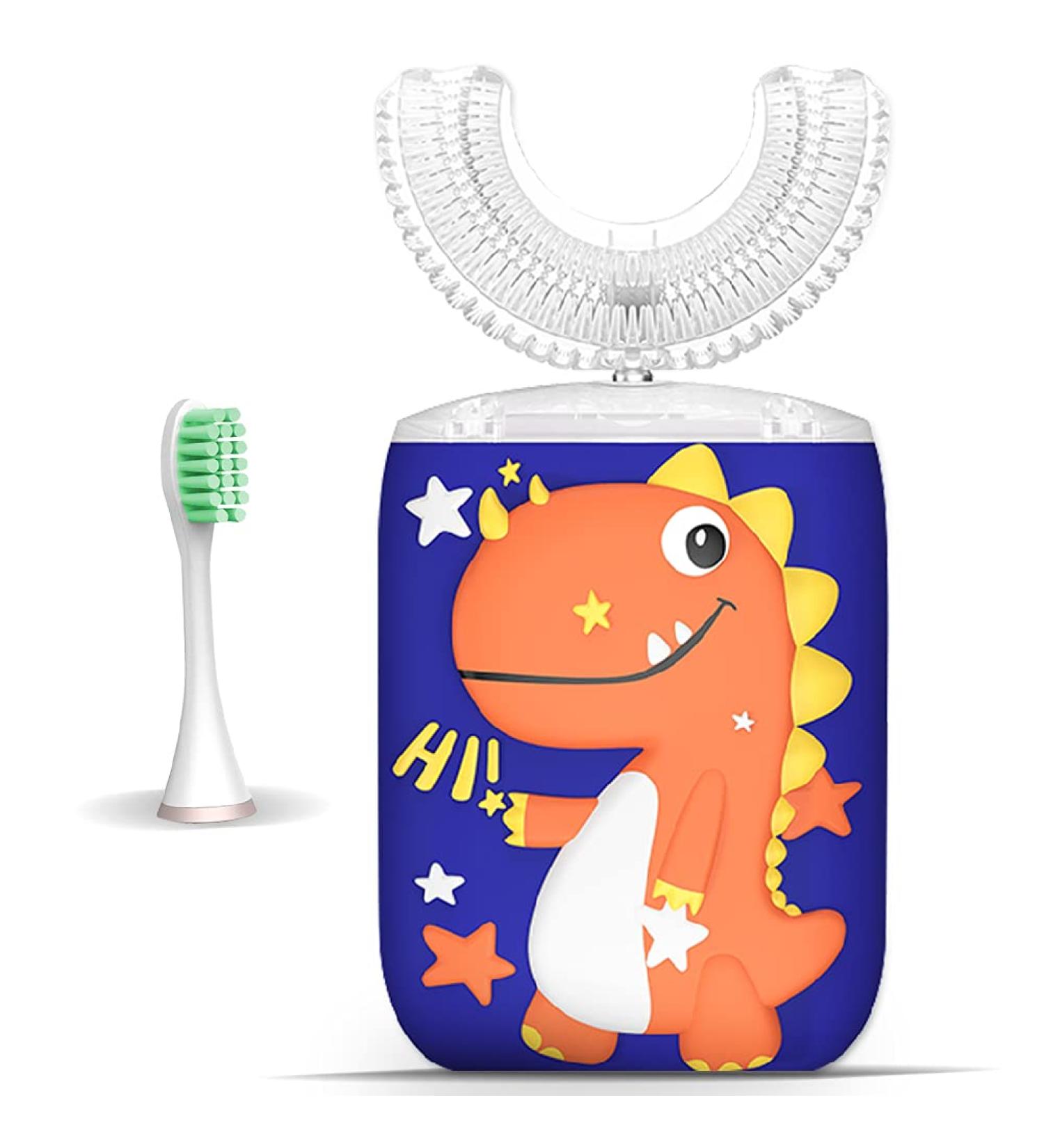 Kids Electric U-Shaped Ultrasonic Toothbrush - 2 Brush Heads, 6 Cleaning Modes, Cartoon Design - Birthday Gift (4-Orange) - Buy Online on GoSupps.com