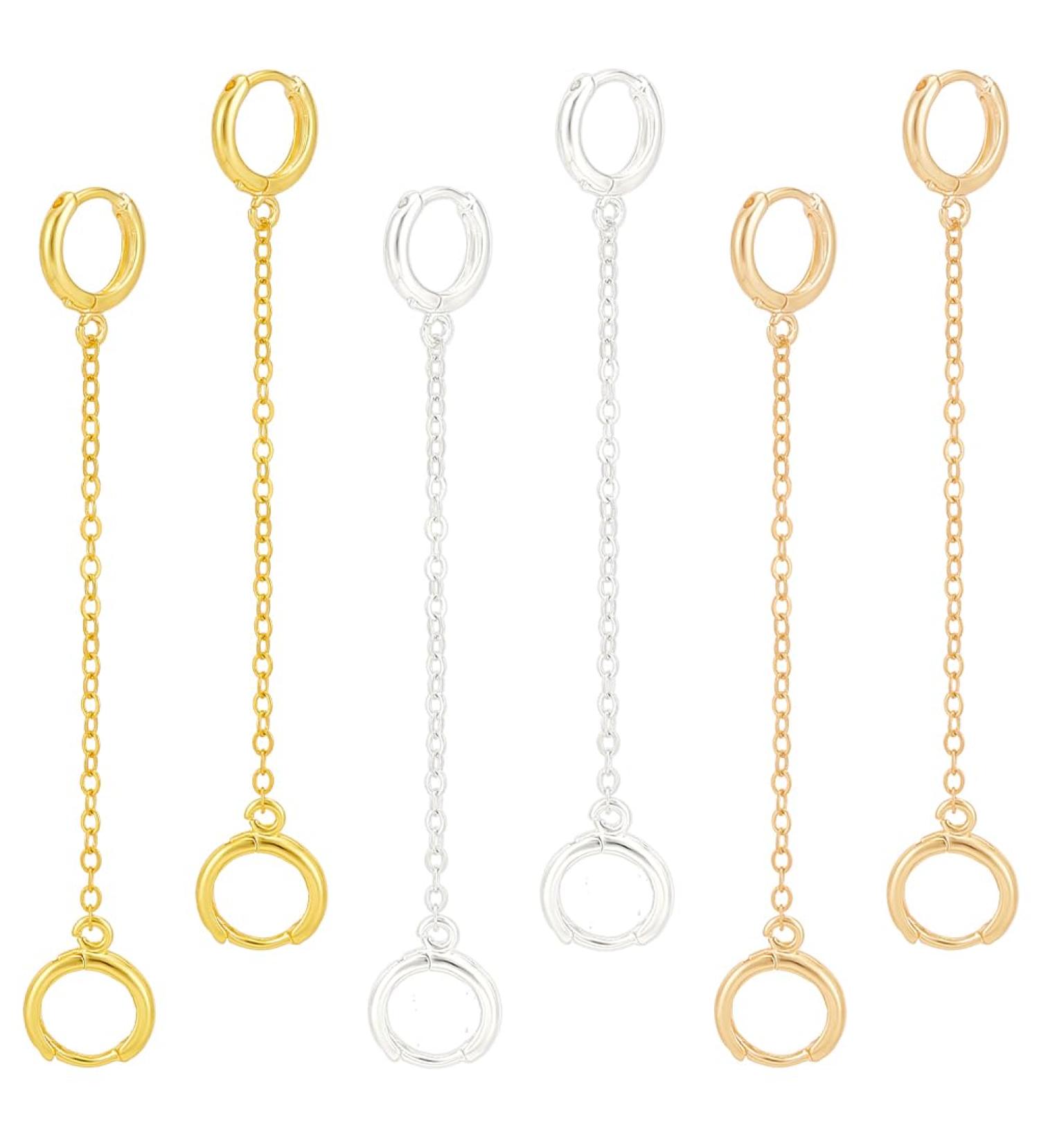 OLYCRAFT Earplug Earrings Holder - 3 Pairs Anti-Lost Ear Clips Pendant Brass Earring Hanging Chain - Stylish & Organized in Gold Silver & Rose Gold - Buy Online on GoSupps.com