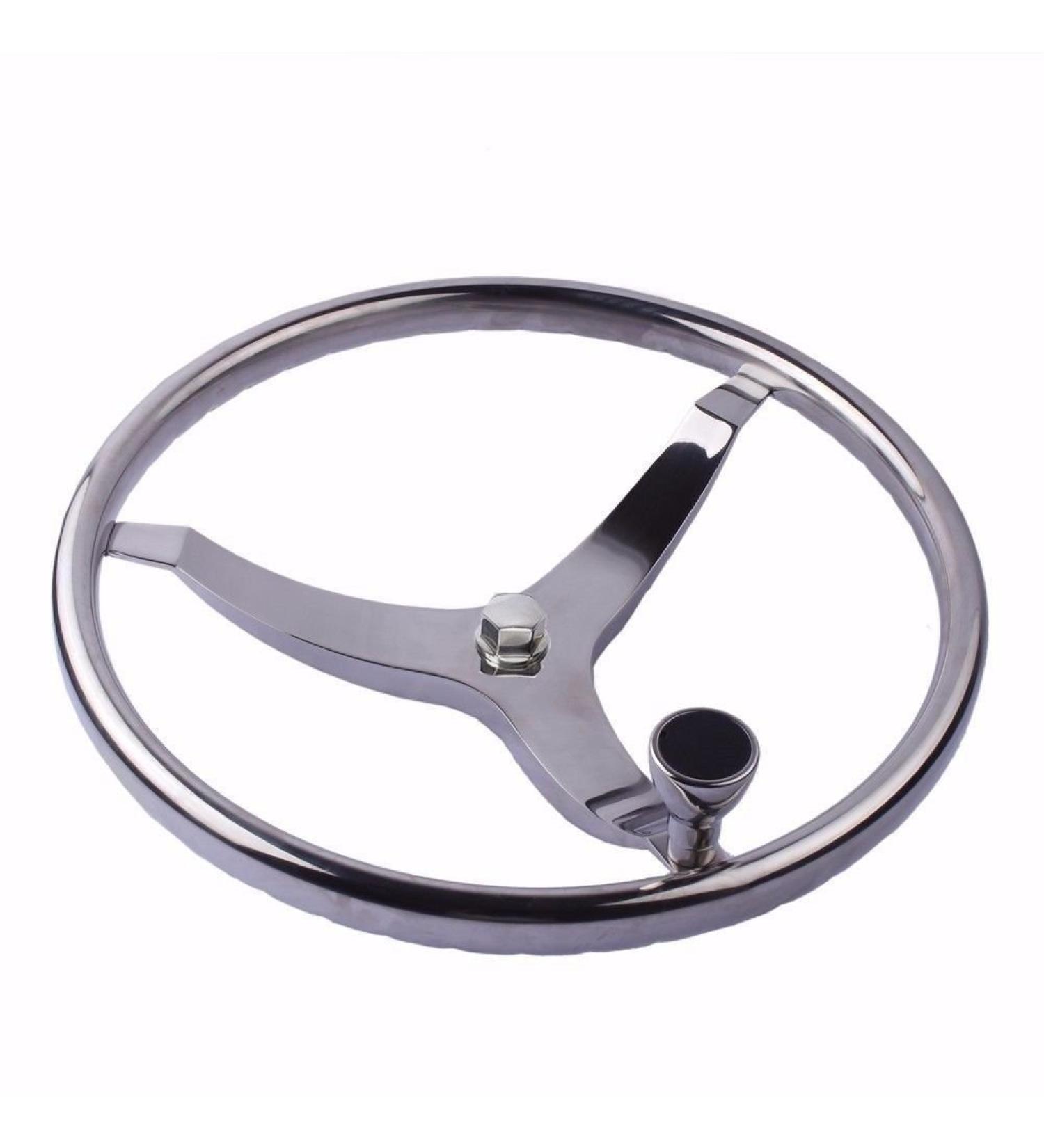 316 Stainless Steel Boat Steering Wheel 13-1/2 Dia with Turning Knob - Fits Seastar & Verado | 5/8-18 Nut Included - Buy Online on GoSupps.com