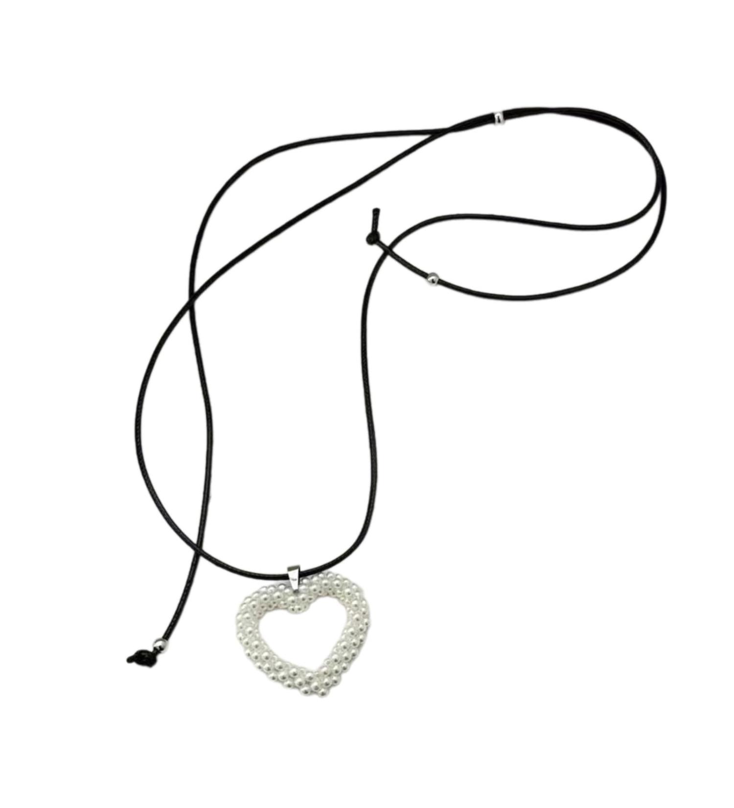 Oralgos Adjustable Black Rope Necklace with Pearls & Heart Fans - Stylish Choker for Girls - Fashionable Collarbone Chain - Buy Online on GoSupps.com