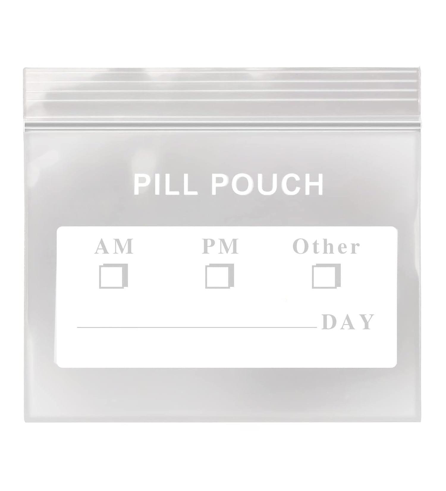 Zipper Pill Pouch Bags - 3 x 2 AM PM Daily Travel Medicine Organizer | Reusable Clear Label - Perfect for Vitamins & Medications (250 Pack - Buy Online on GoSupps.com
