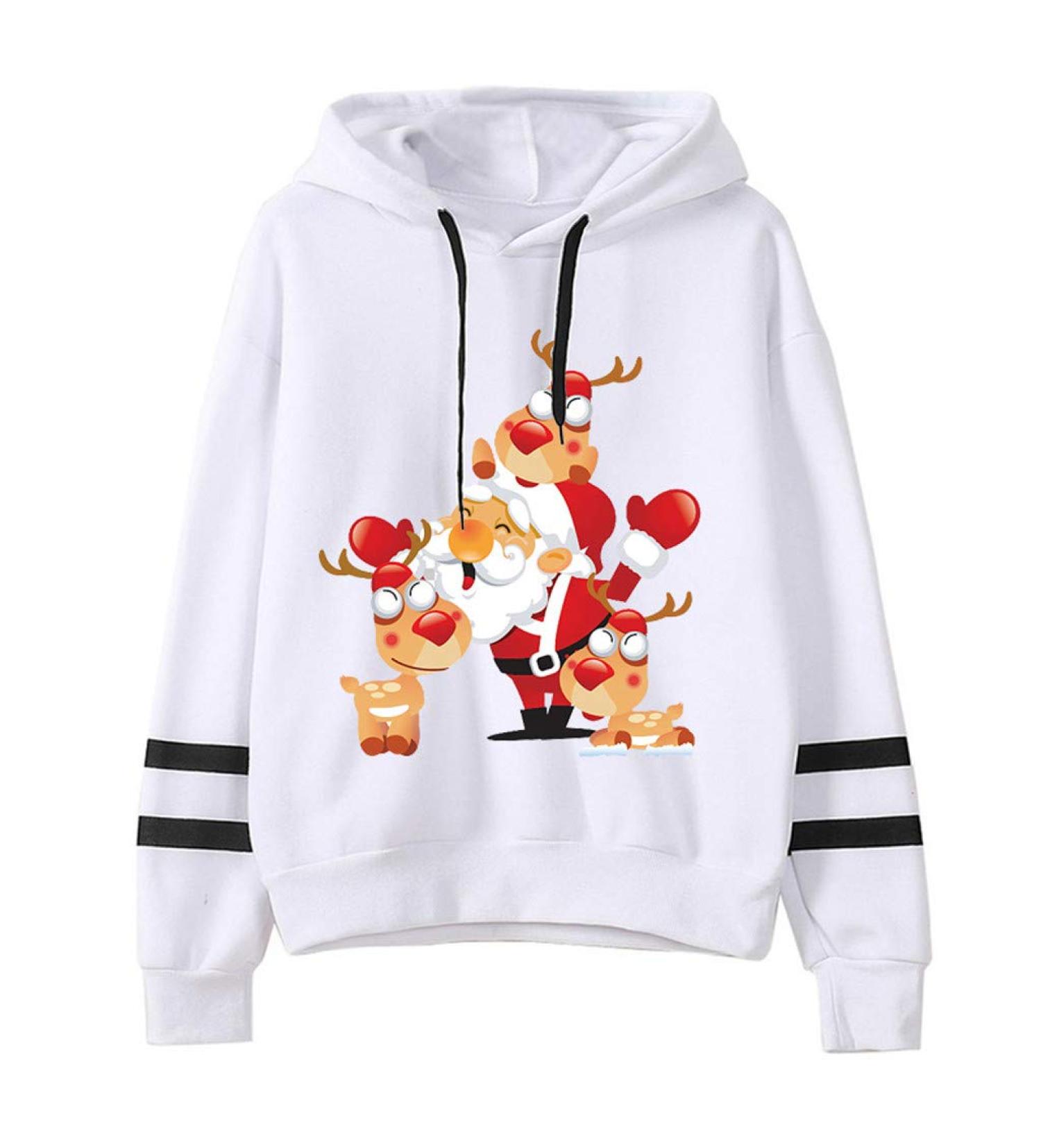 Bigfanshu Women's Tops Christmas Printing Stripe Round Collar Long Sleeves Sweater White - Buy Online on GoSupps.com