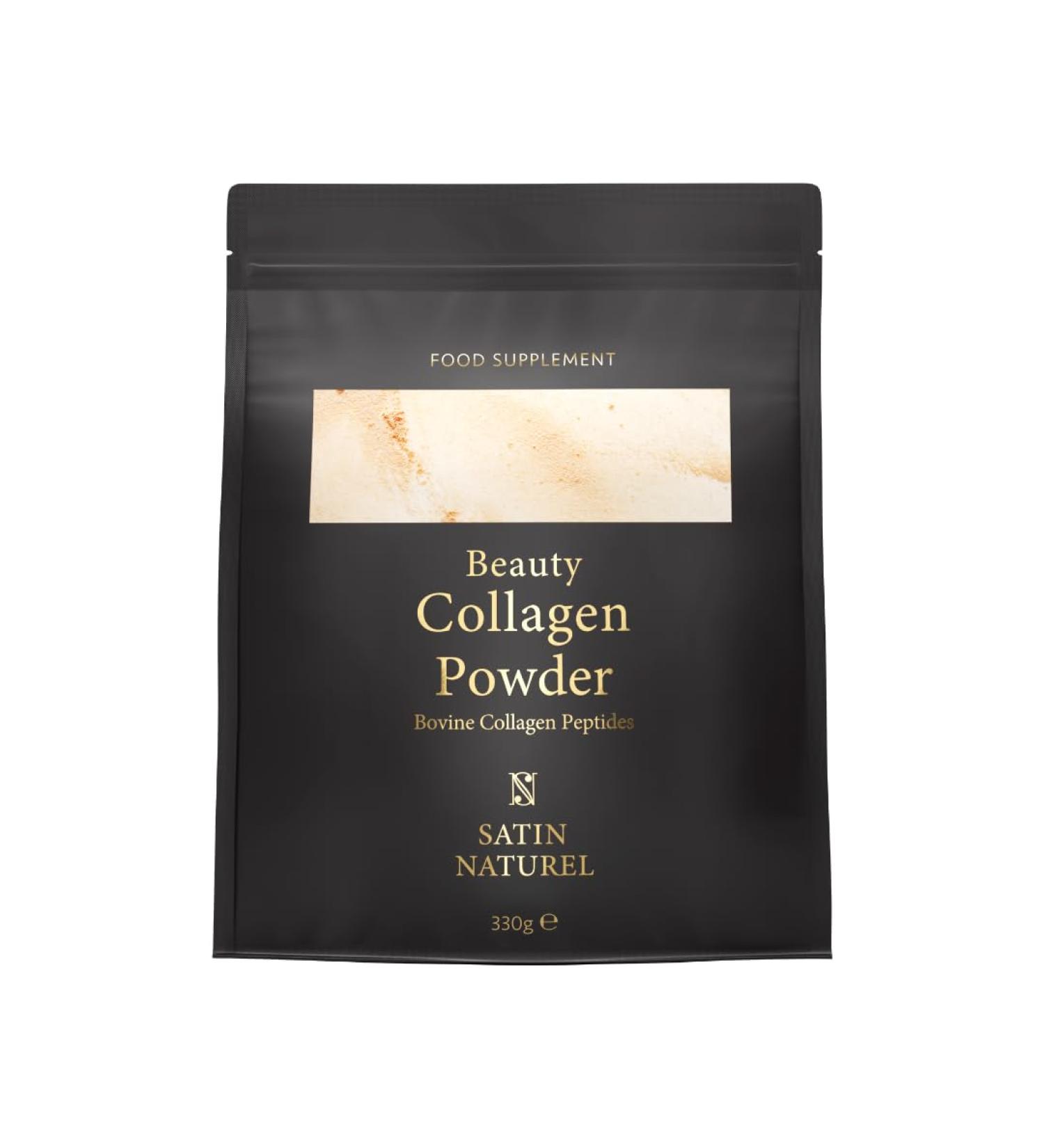 Satin Naturel Natural Satin High-Dose Collagen Powder - Hydrolyzed Collagen Peptides Type 1 & 3 - Hyaluronic Acid & Vitamin C - Unflavored Bovine Collagen